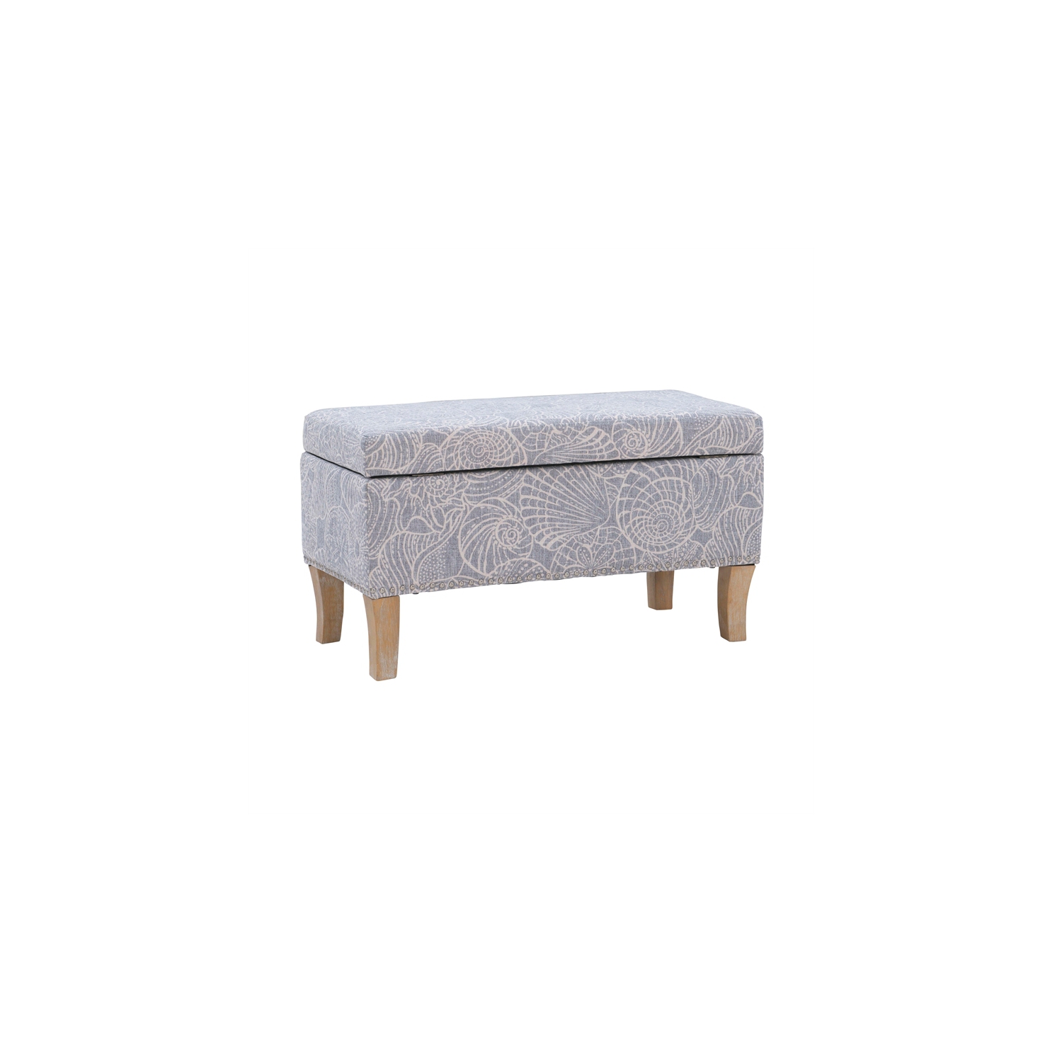 Linon Stephanie Wood Upholstered Storage Ottoman in Stone Gray