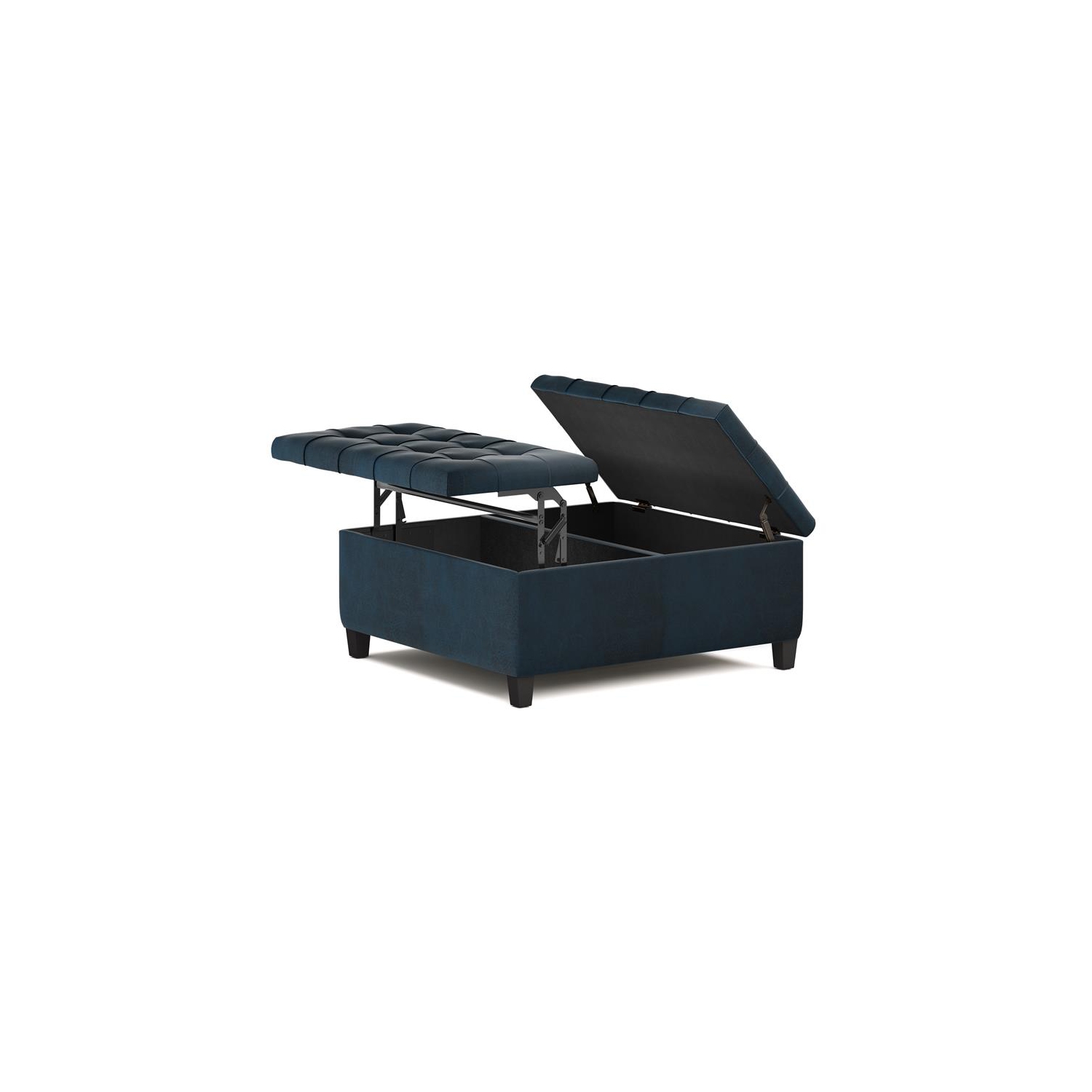 Harrison 36in.W Coffee Table Ottoman in Distressed Dark Blue Faux Leather