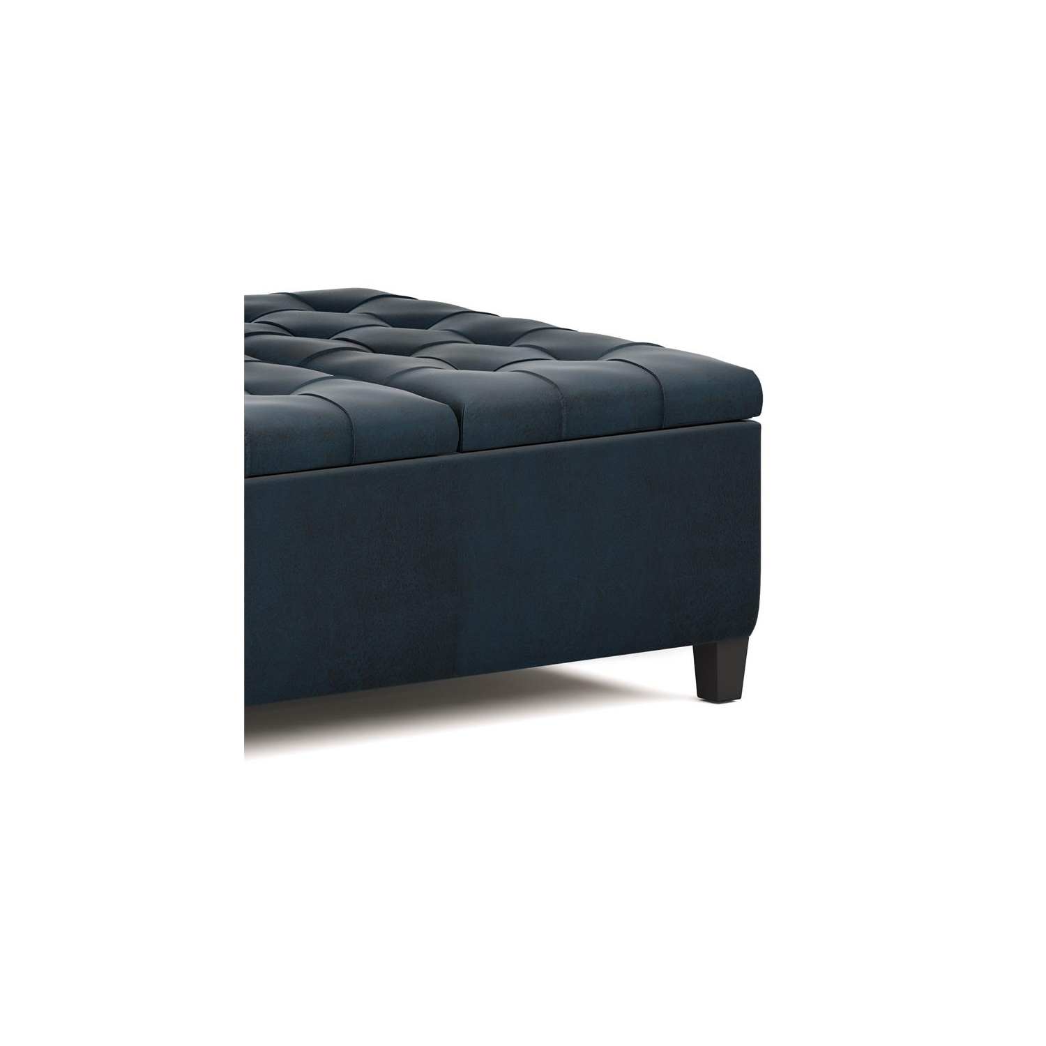 Harrison 36in.W Coffee Table Ottoman in Distressed Dark Blue Faux Leather