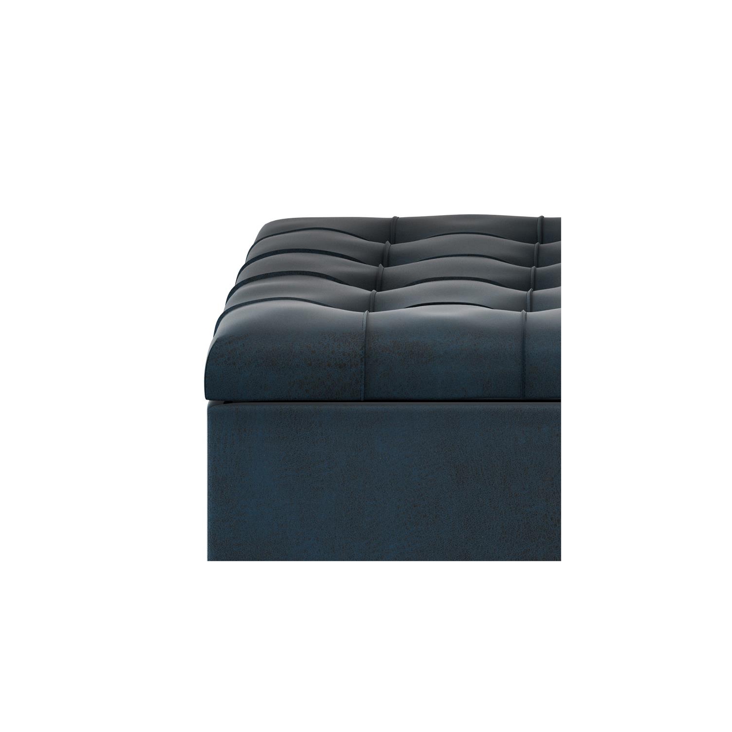 Harrison 36in.W Coffee Table Ottoman in Distressed Dark Blue Faux Leather