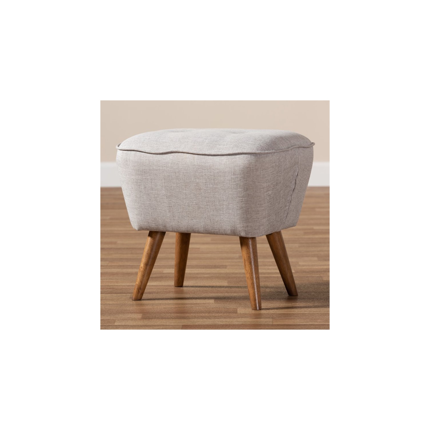 Baxton Studio Petronelle Ottoman in Greyish Beige and Walnut Brown