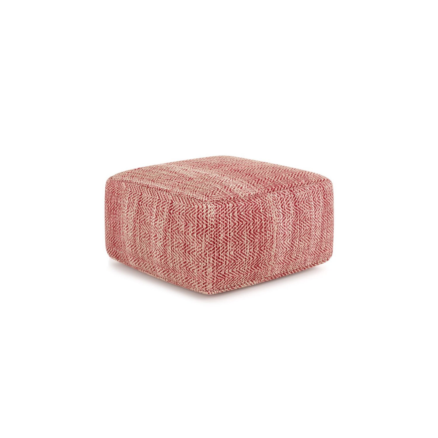 Simpli Home Nate Boho Square Pouf in Patterned Maroon Melange Cotton