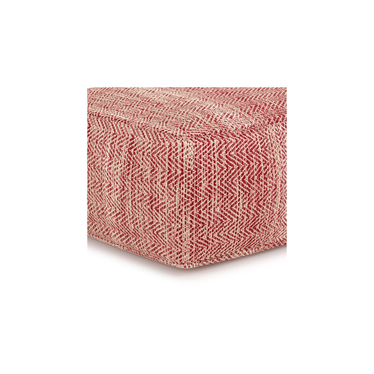 Simpli Home Nate Boho Square Pouf in Patterned Maroon Melange Cotton