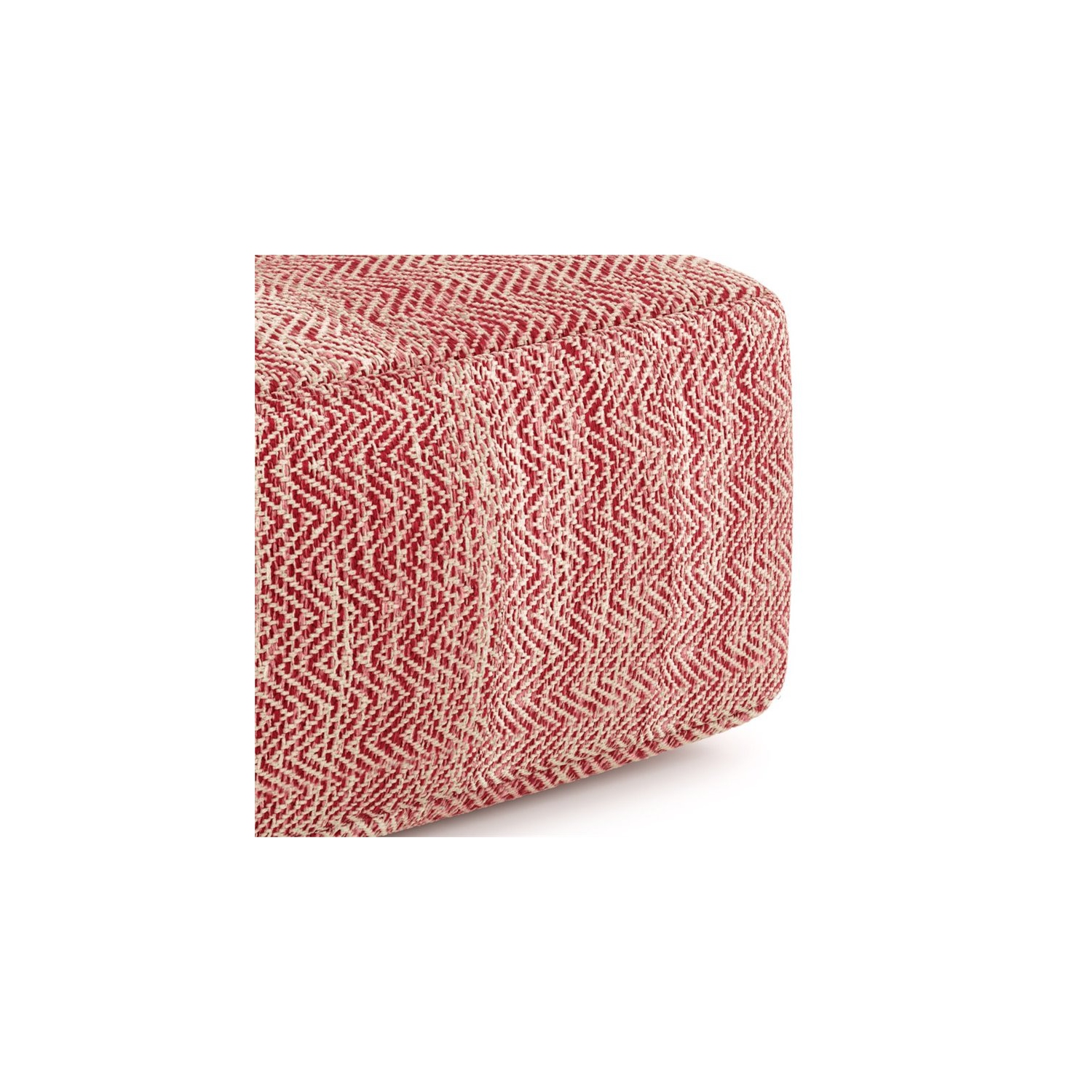 Simpli Home Nate Boho Square Pouf in Patterned Maroon Melange Cotton