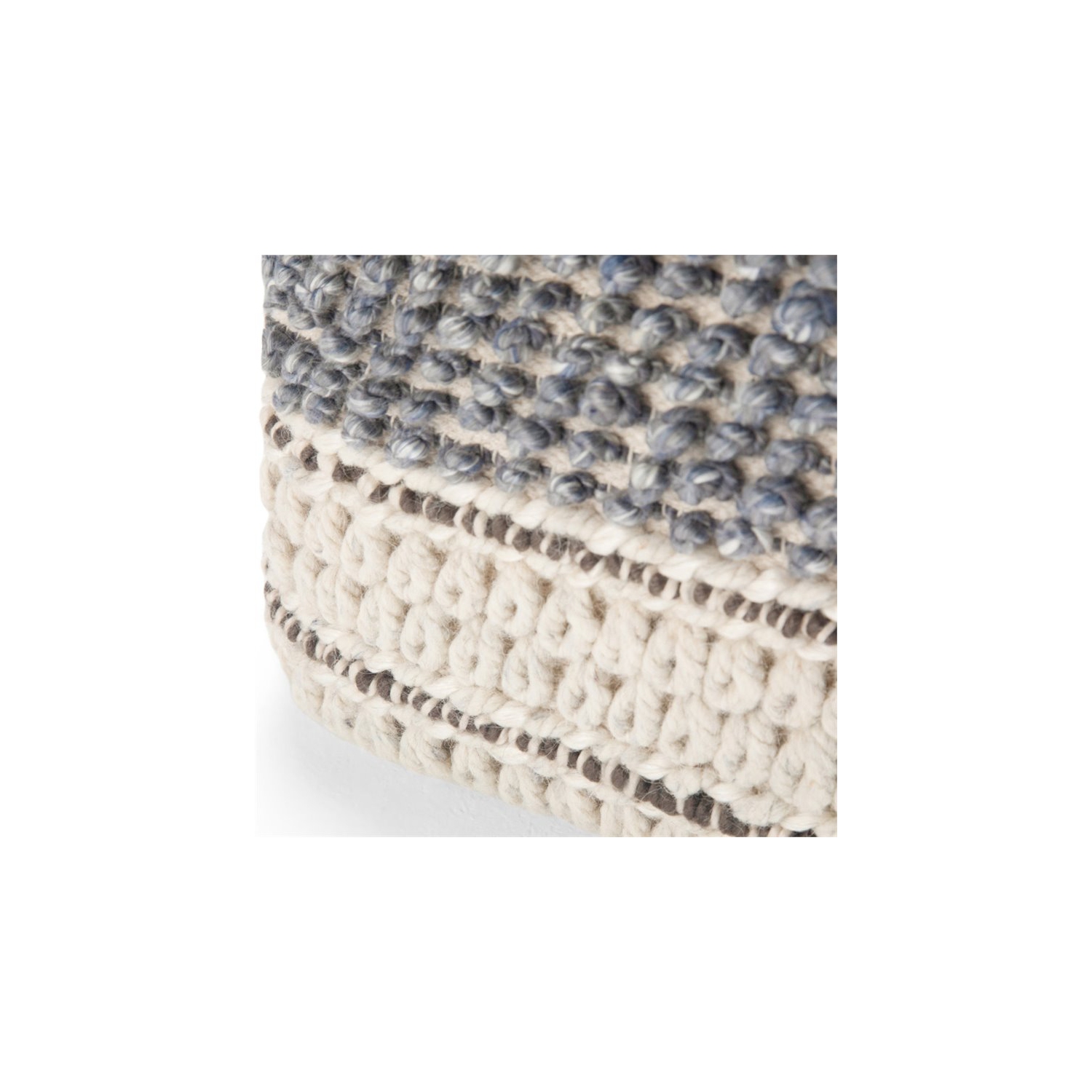 Simpli Home Grady Boho Square Pouf in Blue and Natural Handloom Woven