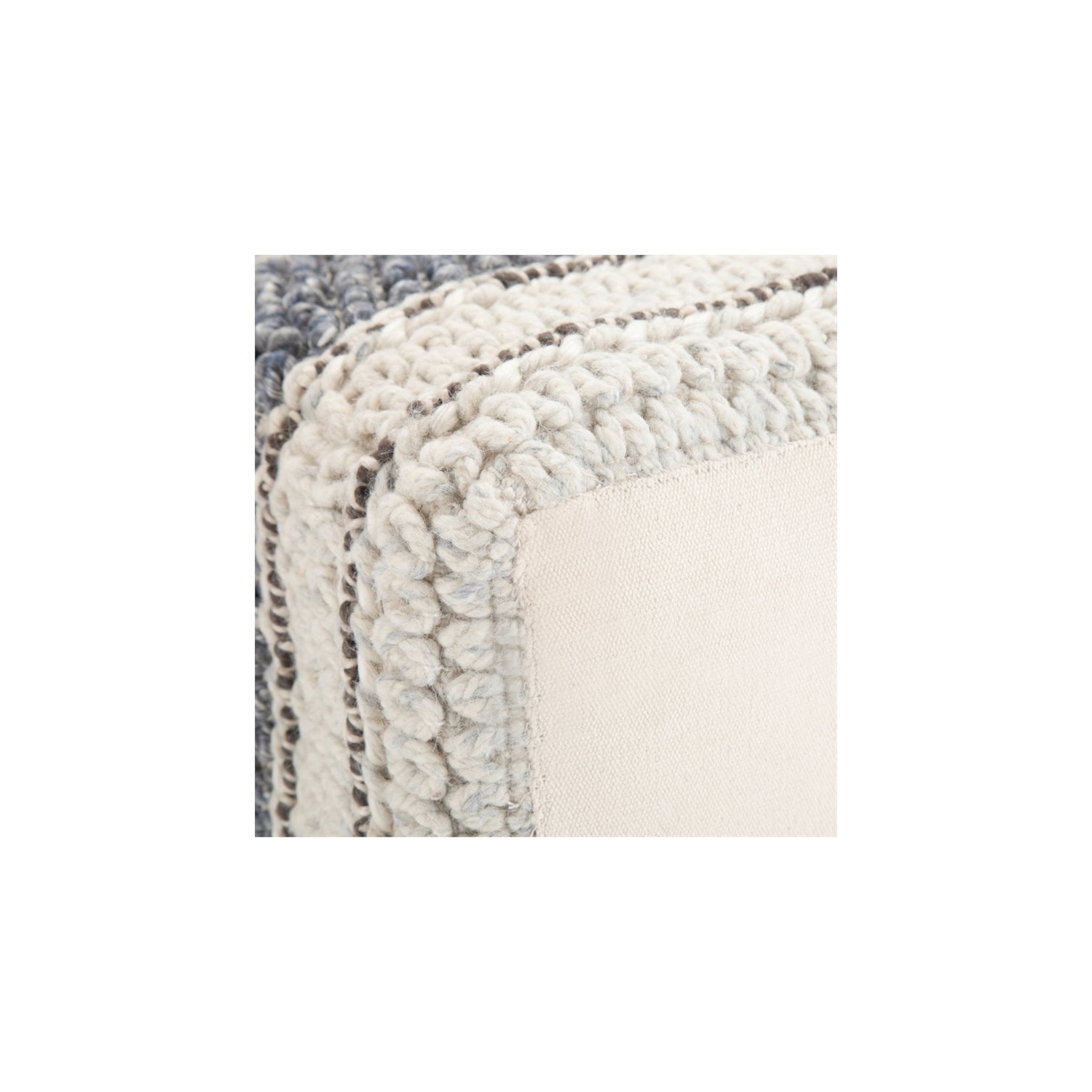 Simpli Home Grady Boho Square Pouf in Blue and Natural Handloom Woven