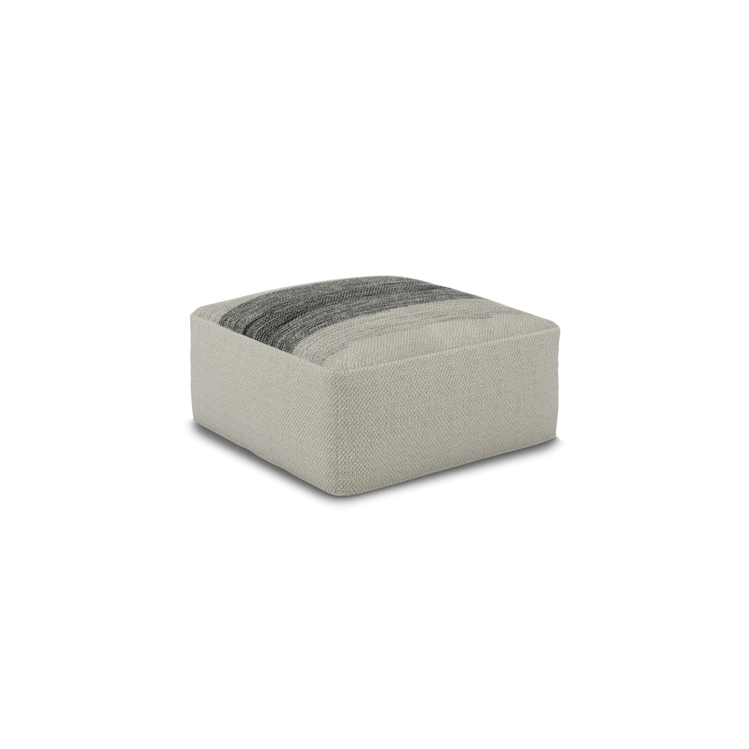 Simpli Home Sabella Boho Square Woven Pouf in Gray and White