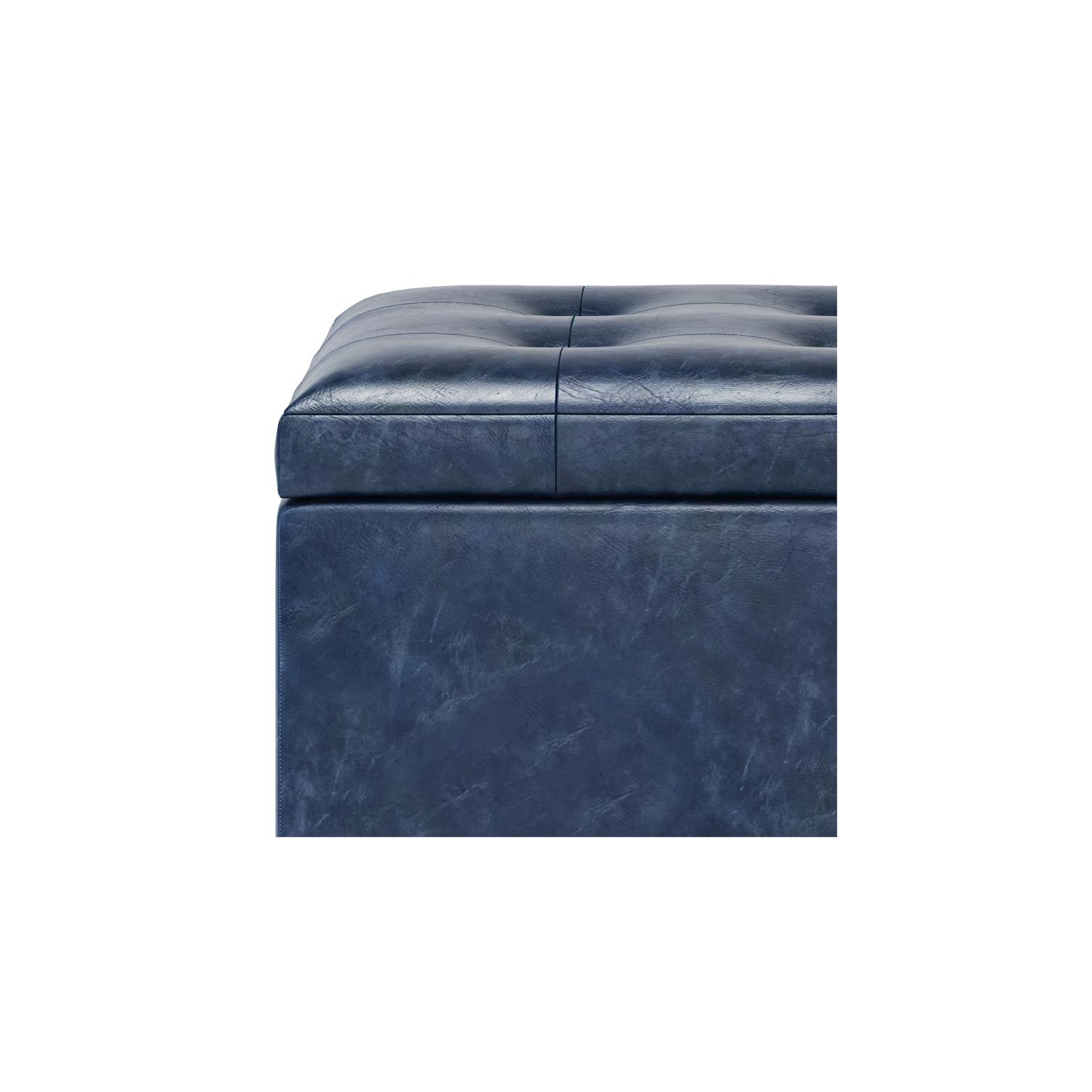 Cosmopolitan 34 in.W Contemporary Storage Ottoman in Denim Blue Faux Leather