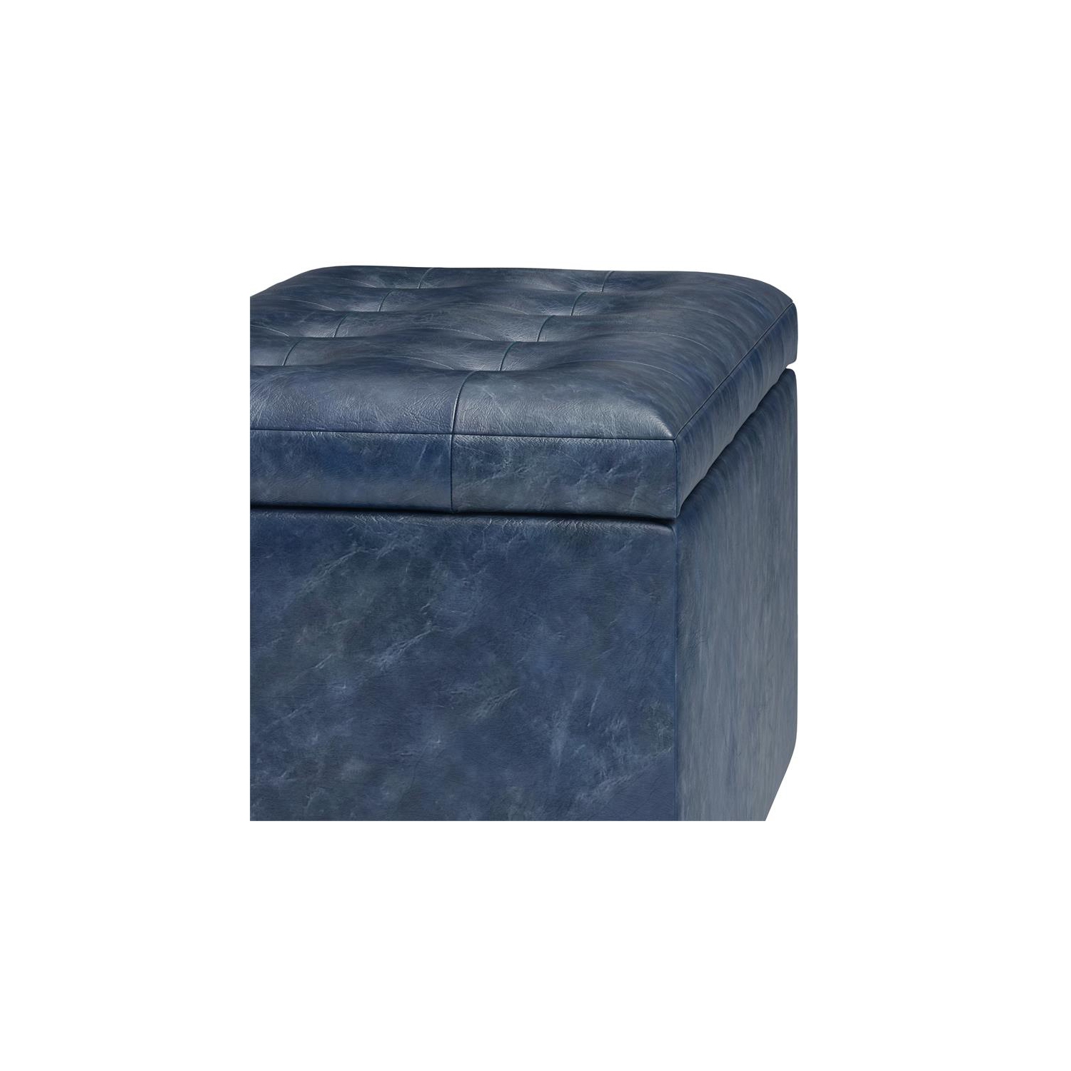 Cosmopolitan 34 in.W Contemporary Storage Ottoman in Denim Blue Faux Leather