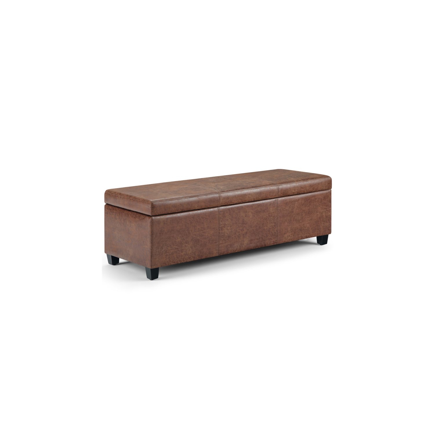 Simpli Home Avalon Faux Leather Storage Ottoman Bench in Distressed Umber Brown