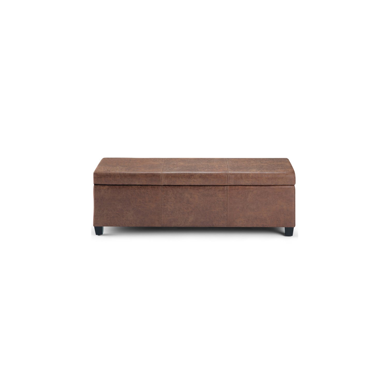 Simpli Home Avalon Faux Leather Storage Ottoman Bench in Distressed Umber Brown