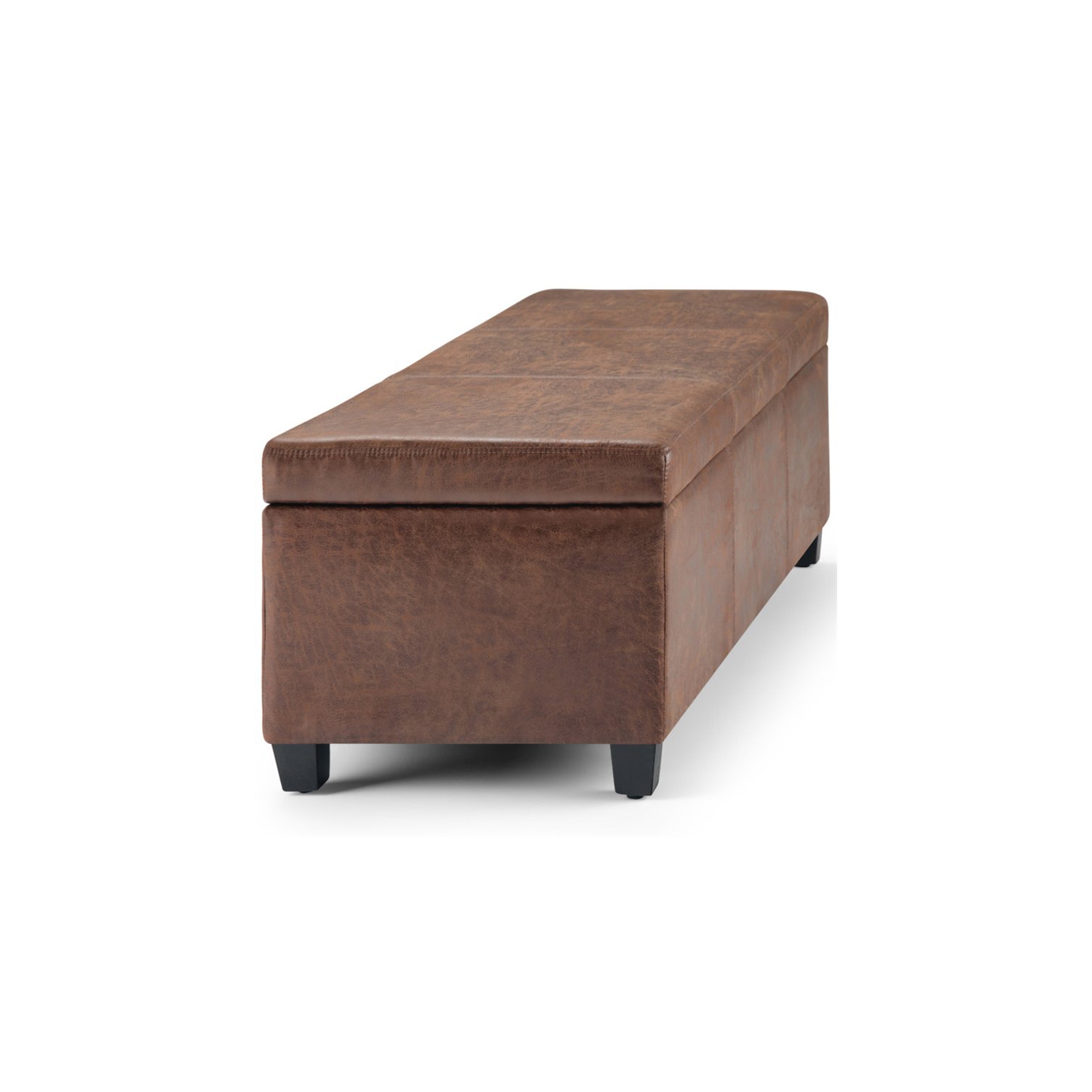 Simpli Home Avalon Faux Leather Storage Ottoman Bench in Distressed Umber Brown