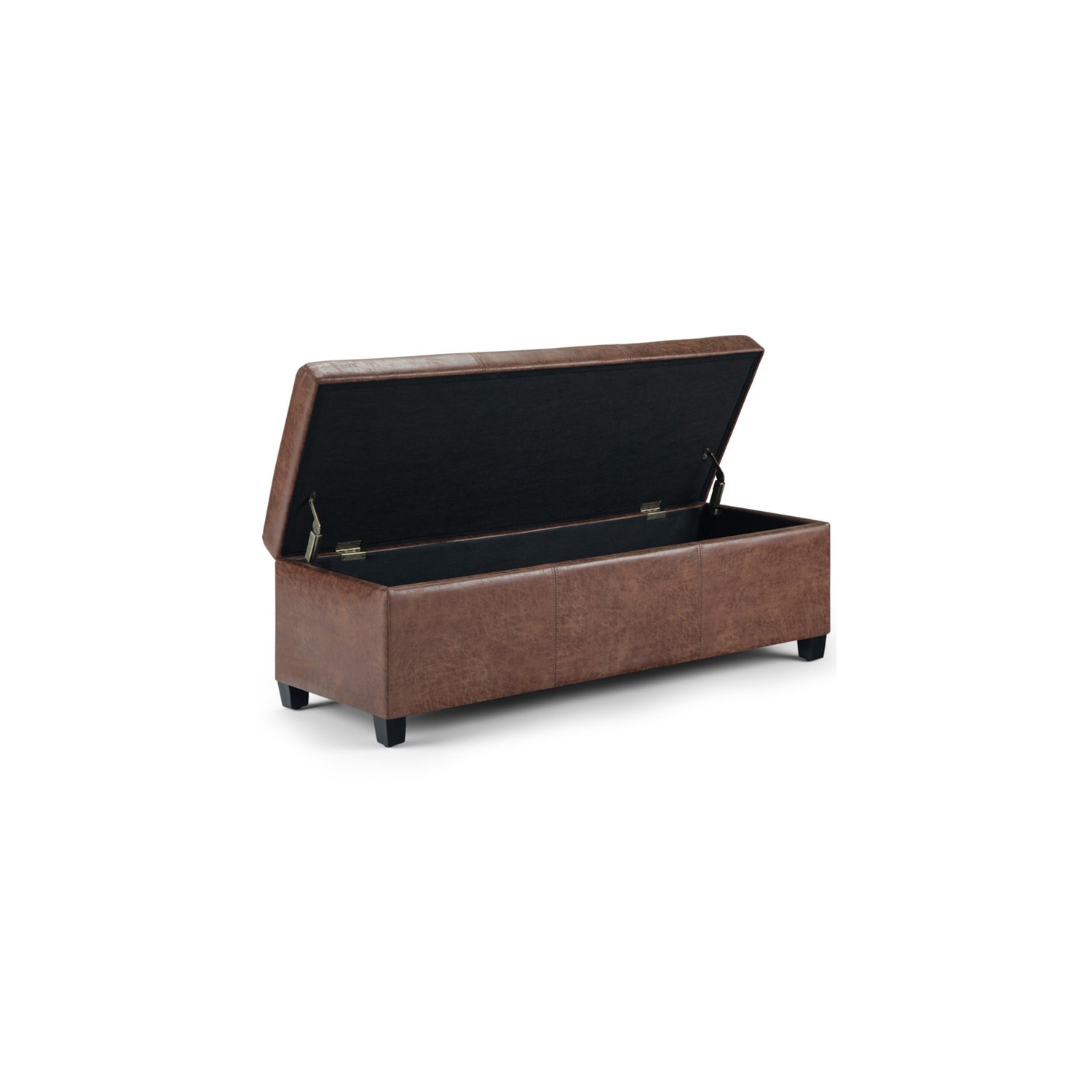 Simpli Home Avalon Faux Leather Storage Ottoman Bench in Distressed Umber Brown