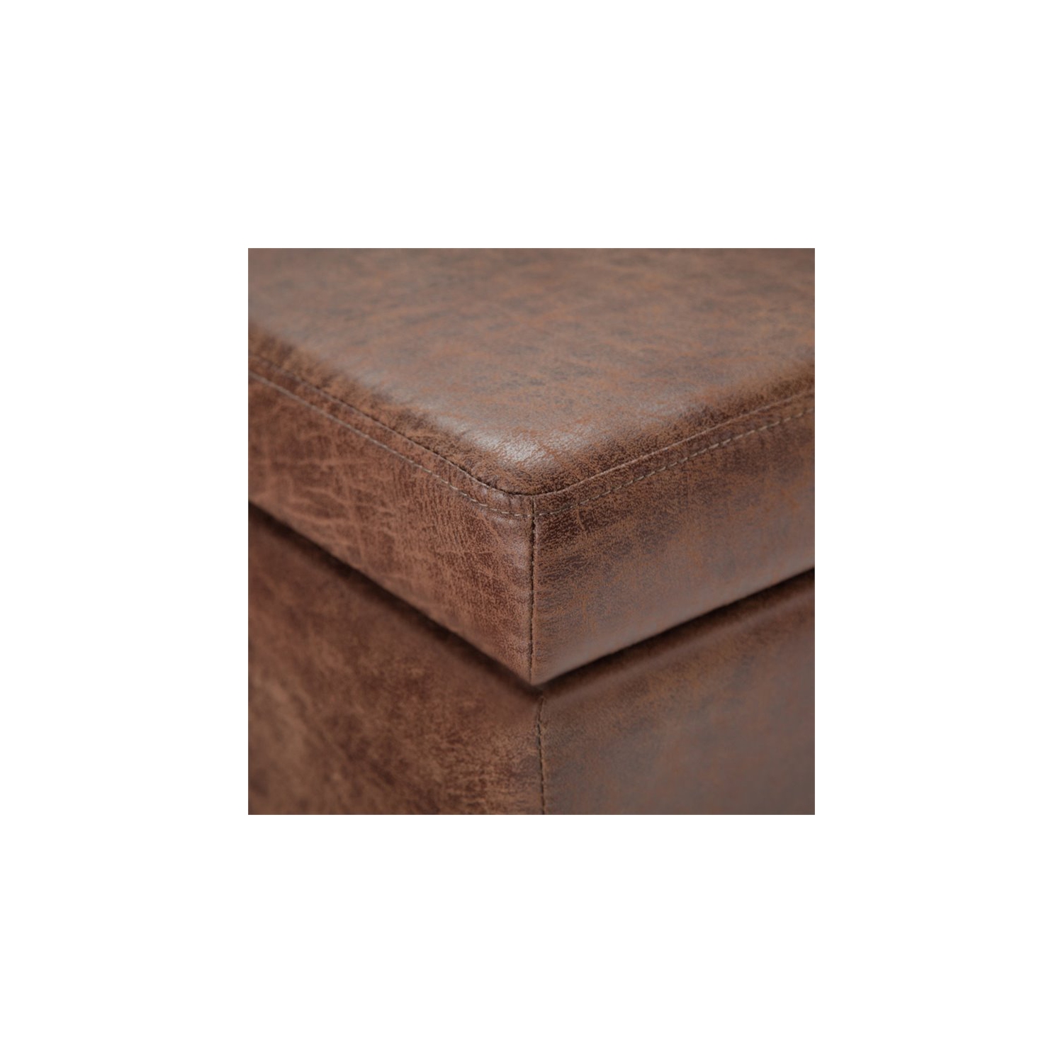 Simpli Home Avalon Faux Leather Storage Ottoman Bench in Distressed Umber Brown