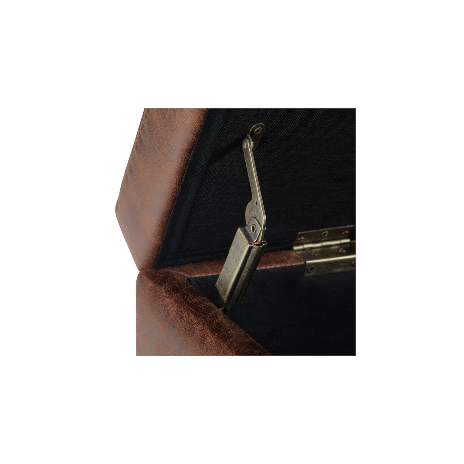 Simpli Home Avalon Faux Leather Storage Ottoman Bench in Distressed Umber Brown