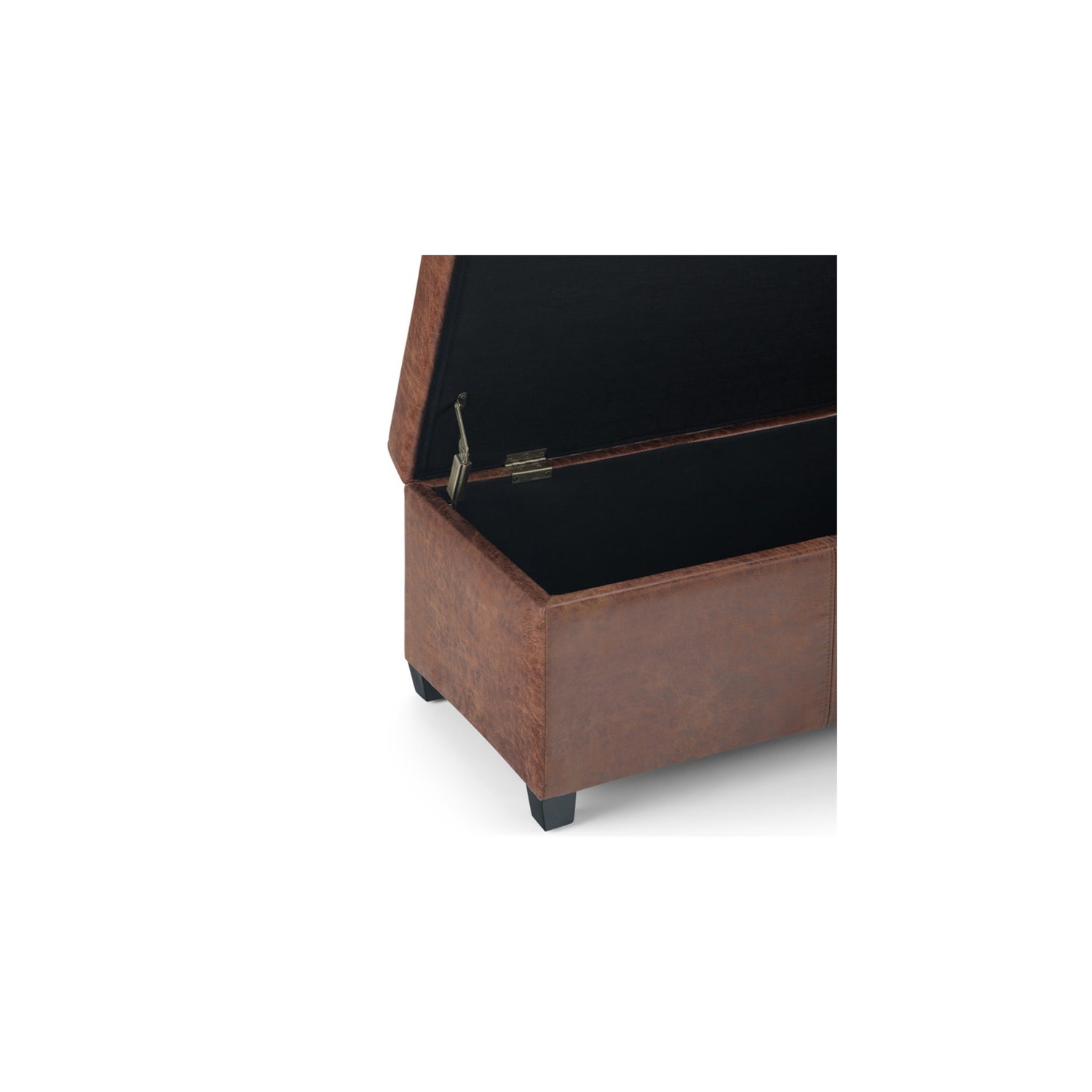 Simpli Home Avalon Faux Leather Storage Ottoman Bench in Distressed Umber Brown