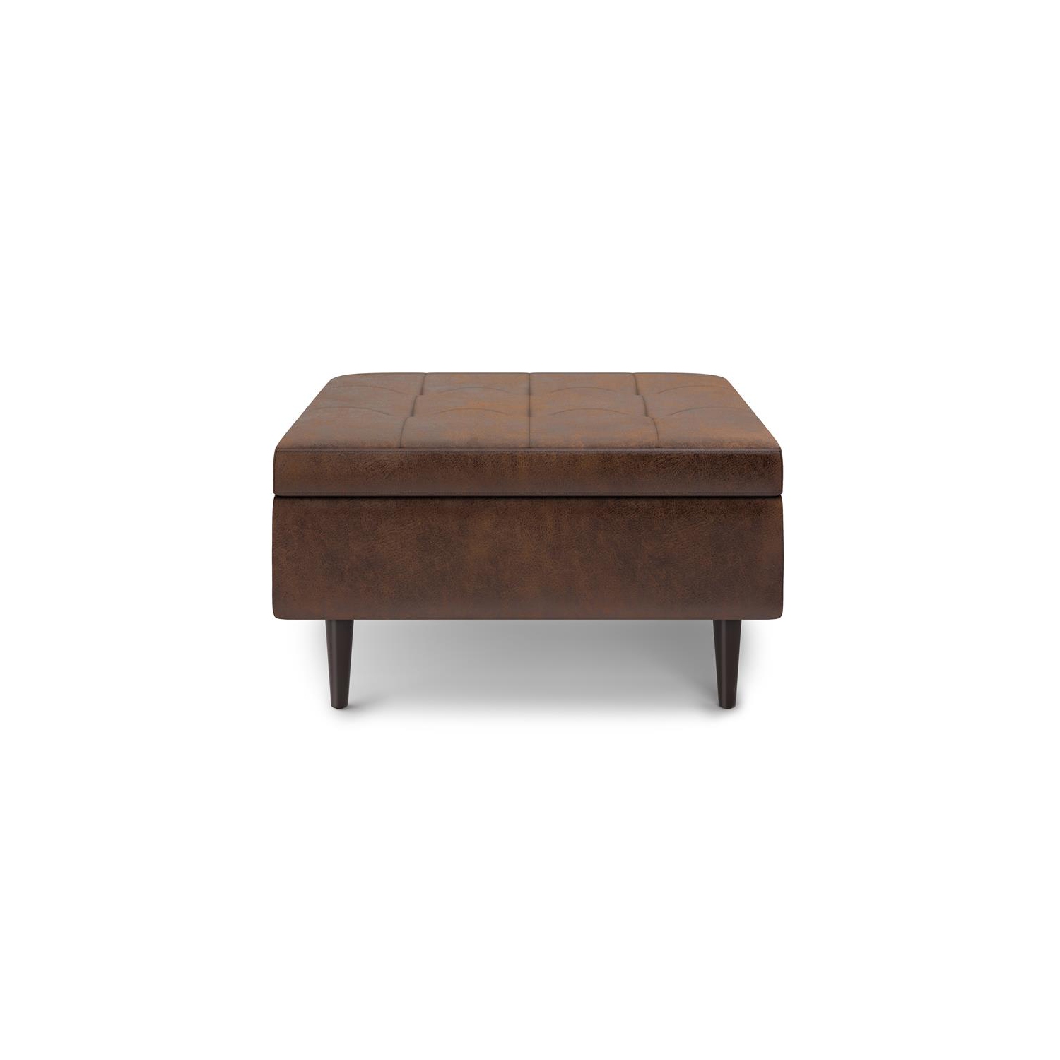 Shay 34 in.W Coffee Table Storage in Distressed Chestnut Brown Faux Leather