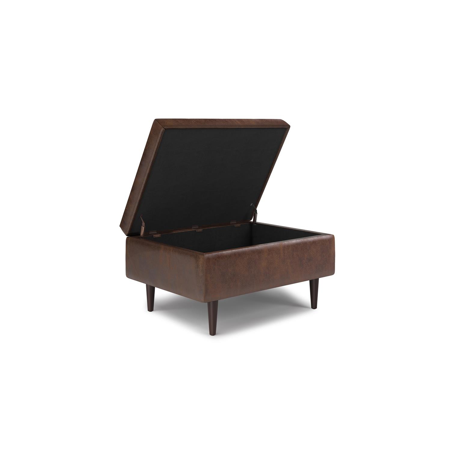 Shay 34 in.W Coffee Table Storage in Distressed Chestnut Brown Faux Leather