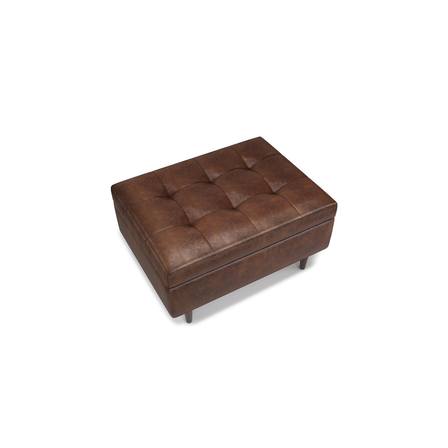 Shay 34 in.W Coffee Table Storage in Distressed Chestnut Brown Faux Leather