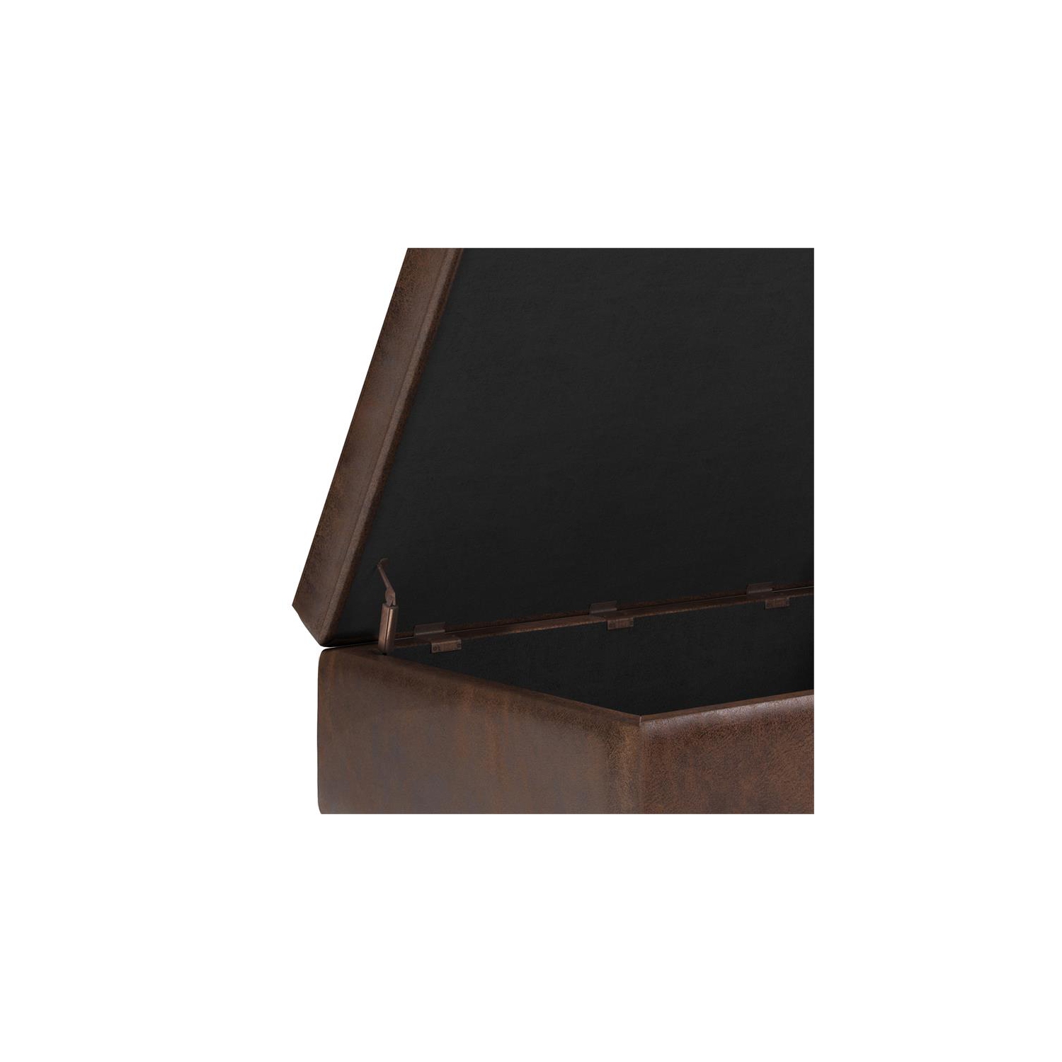 Shay 34 in.W Coffee Table Storage in Distressed Chestnut Brown Faux Leather