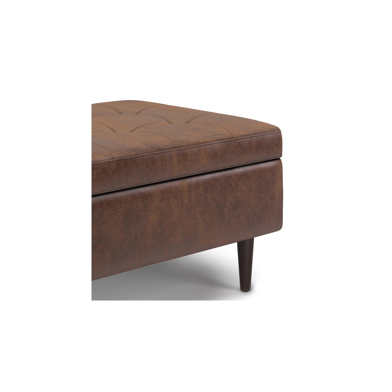 Shay 34 in.W Coffee Table Storage in Distressed Chestnut Brown Faux Leather