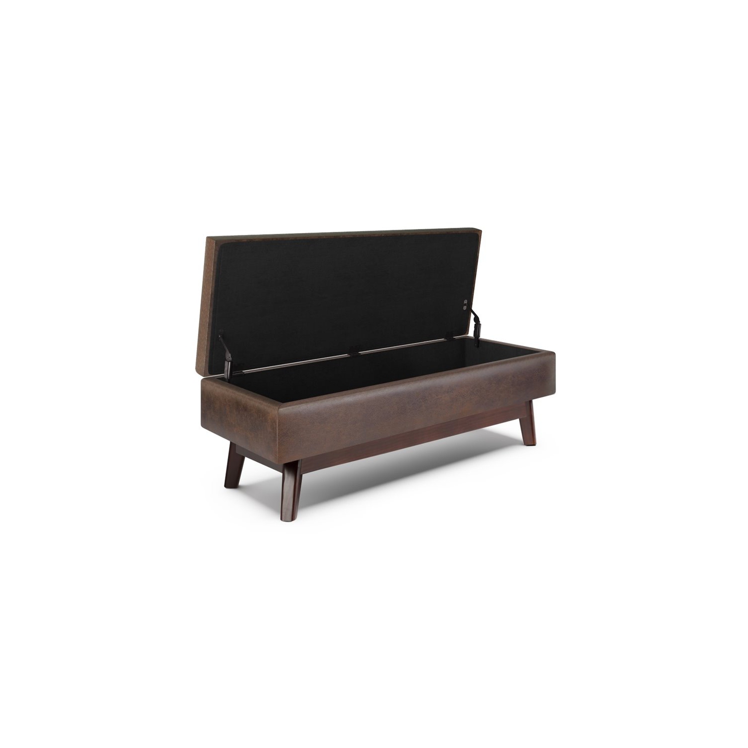 Simpli Home Owen 48" Faux Air Leather Storage Ottoman in Chestnut Brown