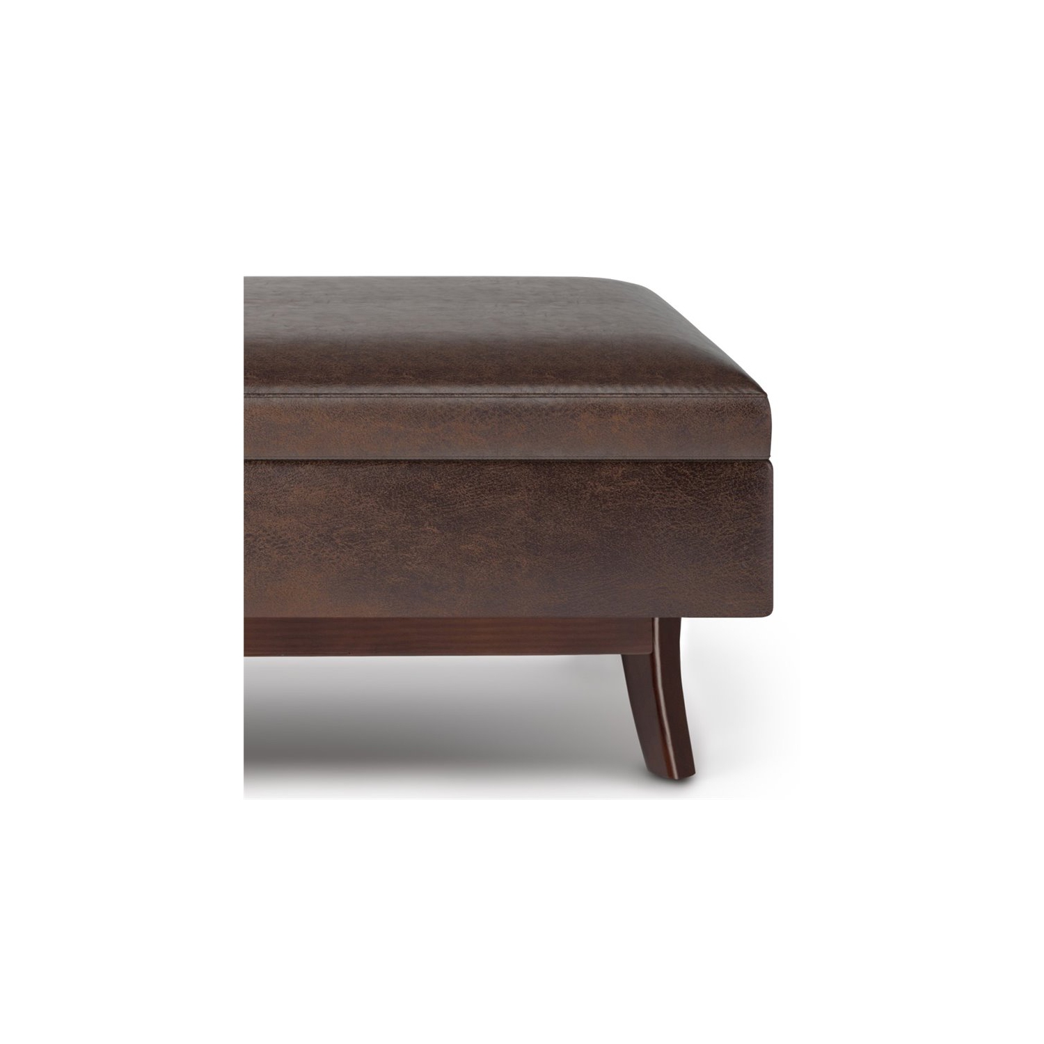 Simpli Home Owen 48" Faux Air Leather Storage Ottoman in Chestnut Brown