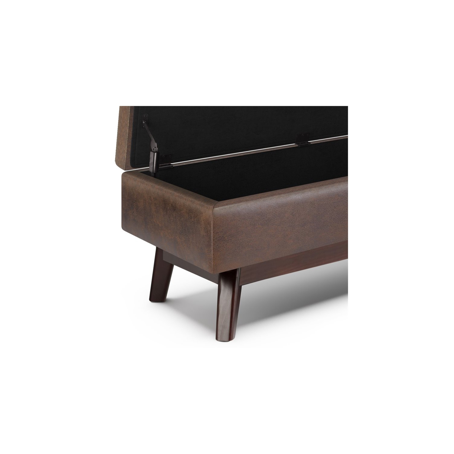 Simpli Home Owen 48" Faux Air Leather Storage Ottoman in Chestnut Brown