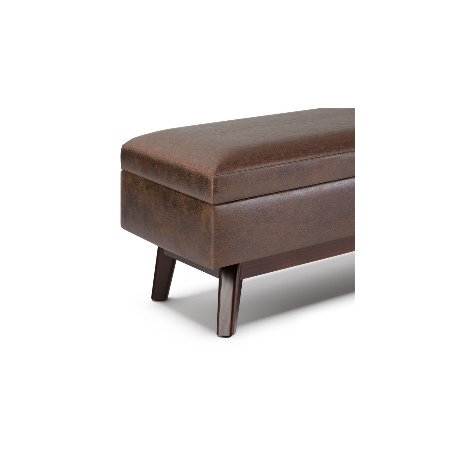 Simpli Home Owen 48" Faux Air Leather Storage Ottoman in Chestnut Brown