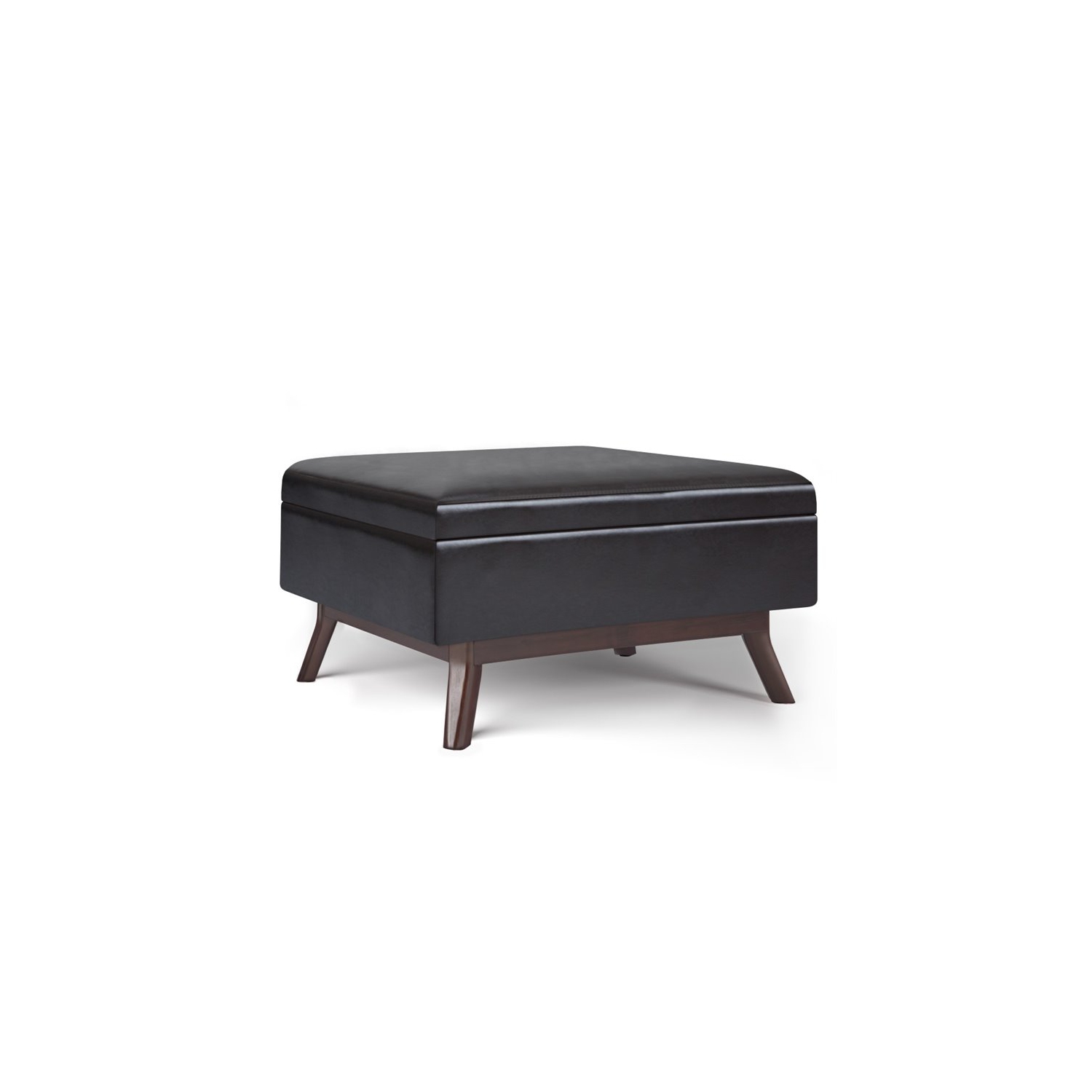 Simpli Home Owen Faux Air Leather Coffee Table Storage Ottoman in Tanners Brown