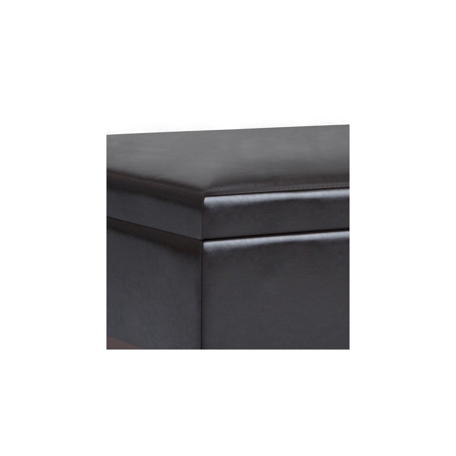 Simpli Home Owen Faux Air Leather Coffee Table Storage Ottoman in Tanners Brown