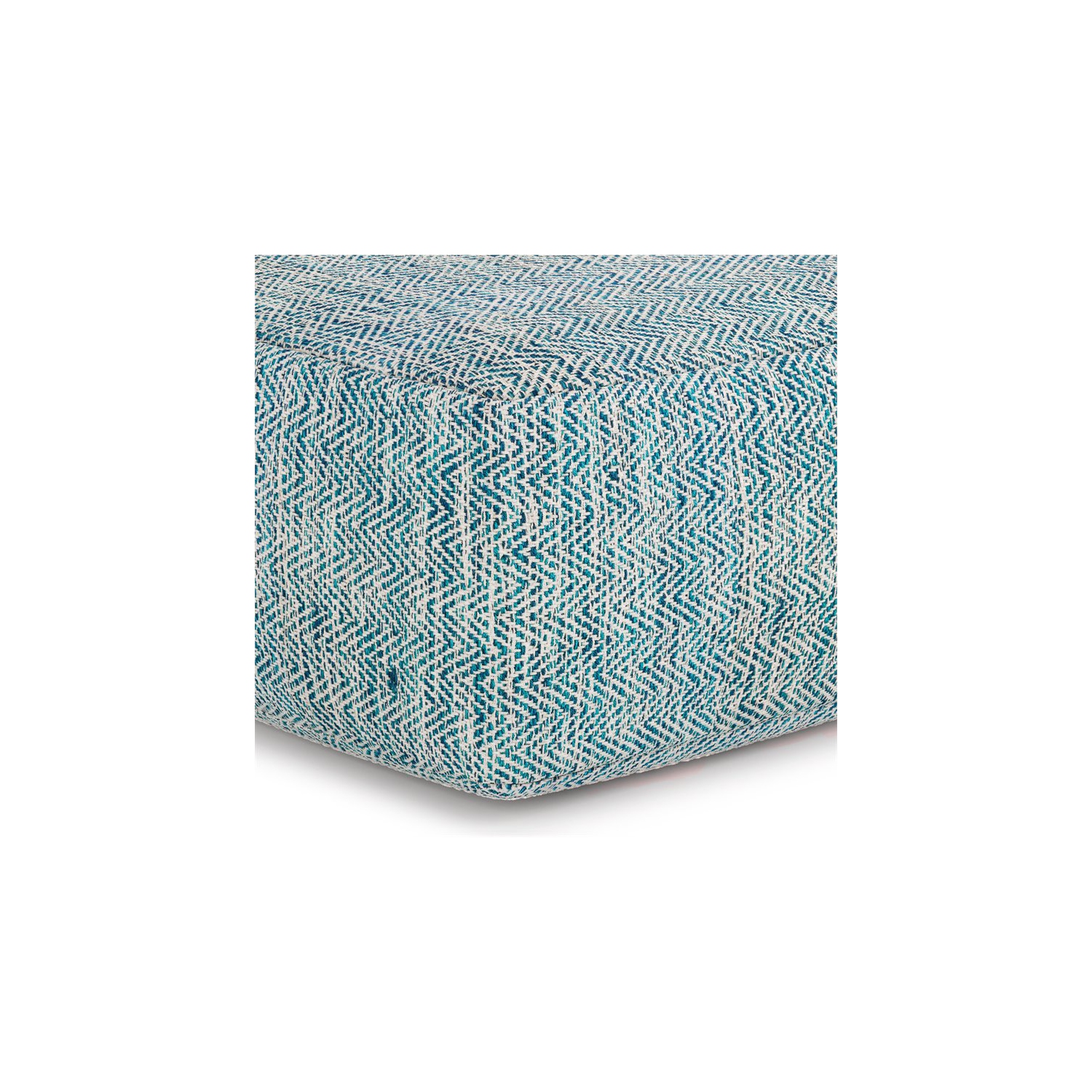 Simpli Home Nate Boho Square Pouf in Patterned Teal Melange Cotton