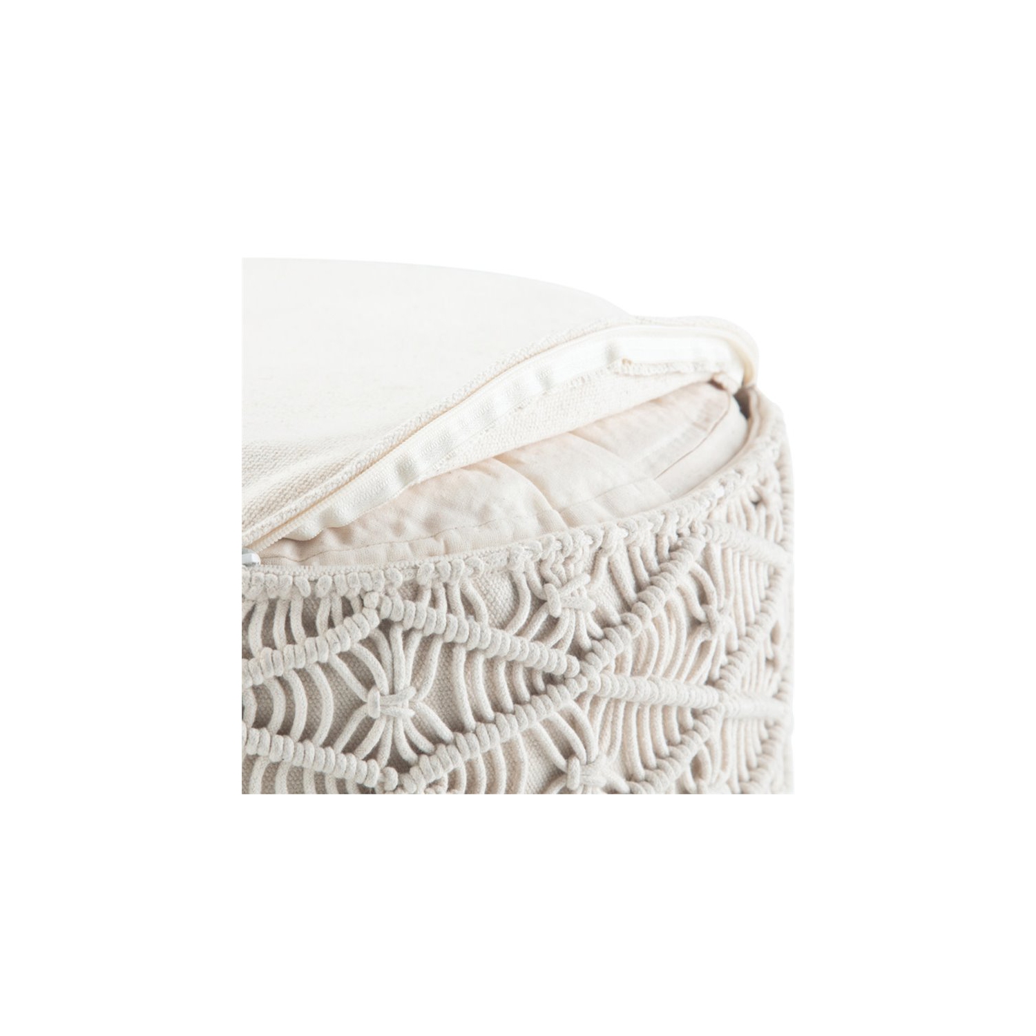 Coates Boho Round Macrame Pouf in Natural Cotton