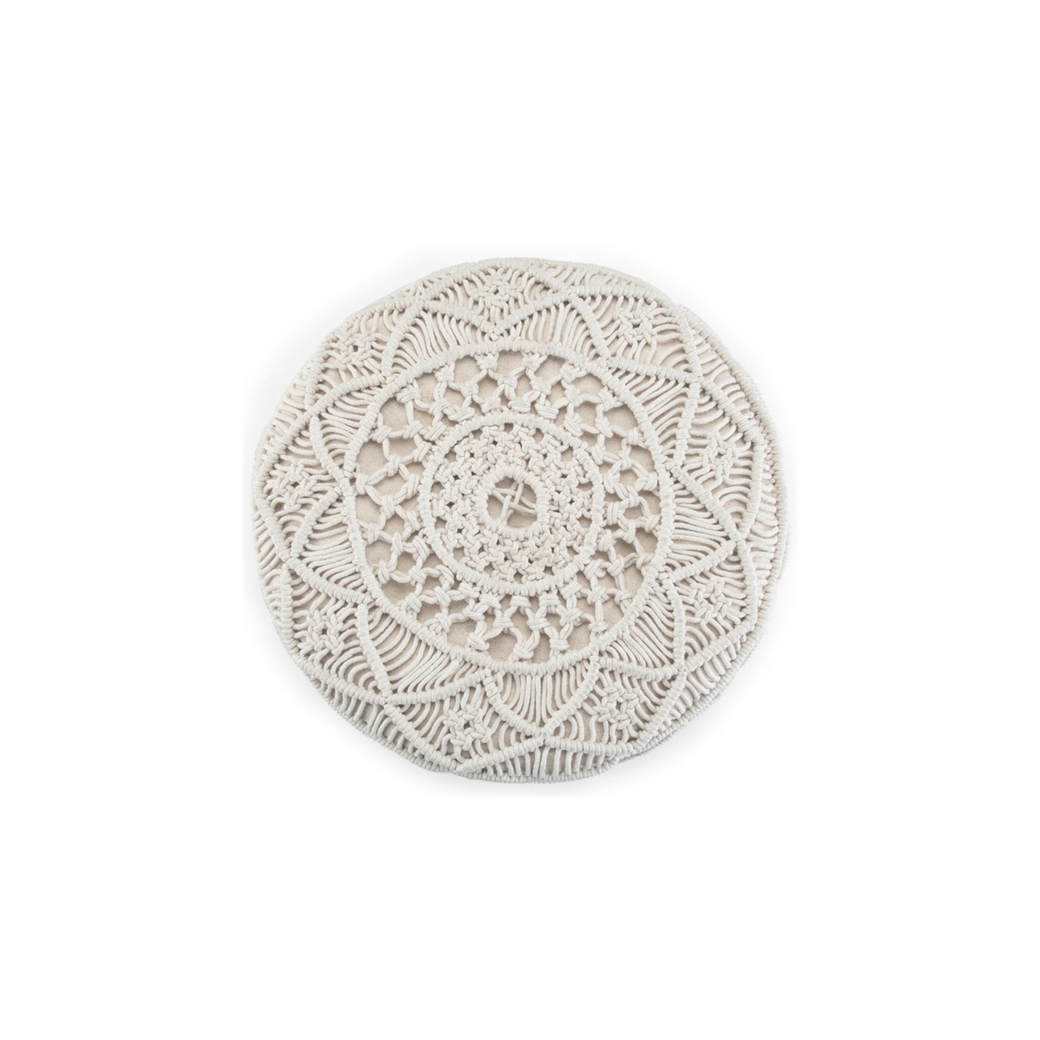 Coates Boho Round Macrame Pouf in Natural Cotton