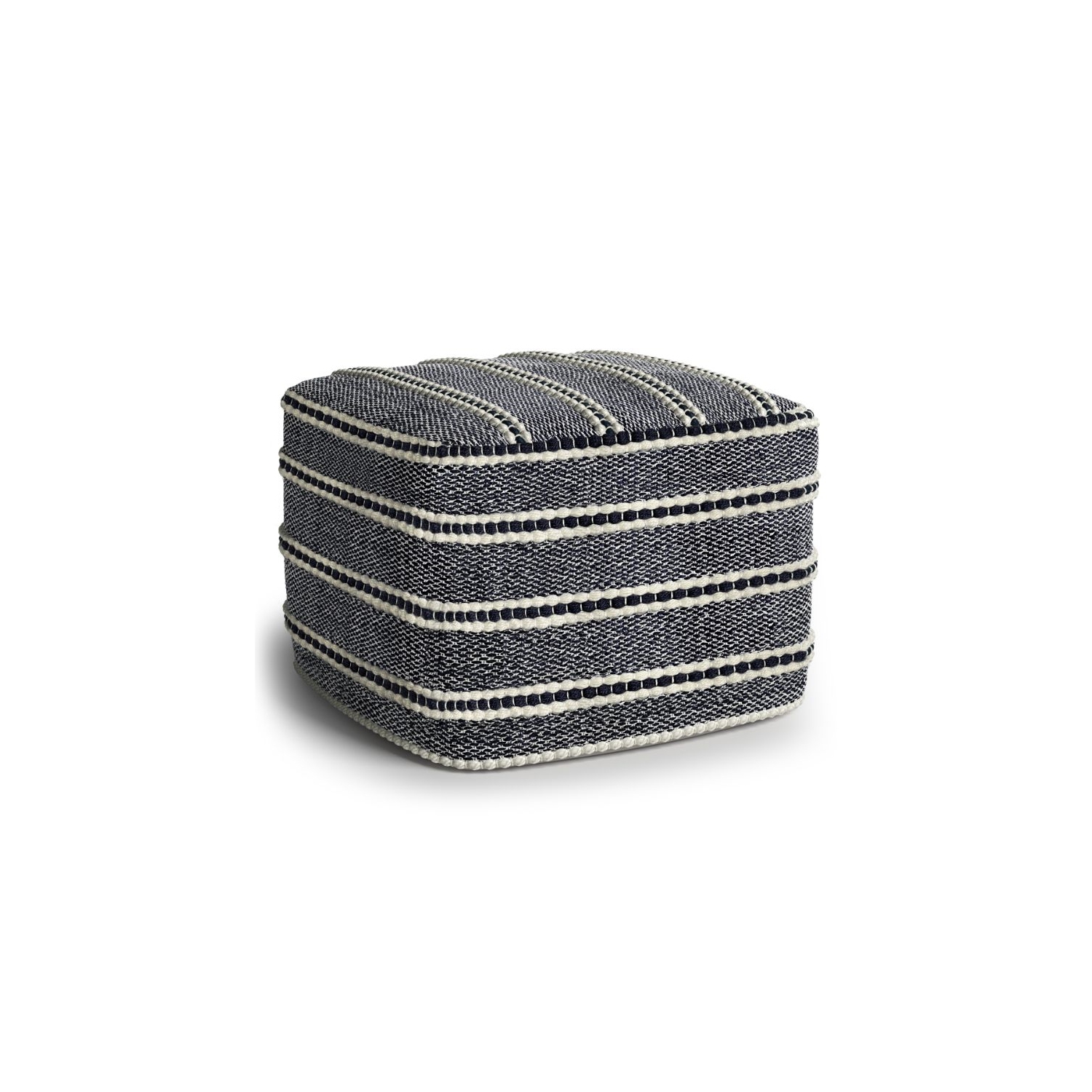 Simpli Home Corrie Boho Square Woven Pouf in Navy and White