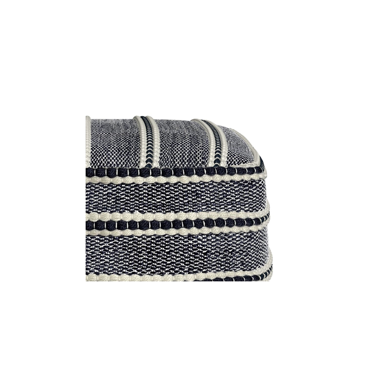 Simpli Home Corrie Boho Square Woven Pouf in Navy and White