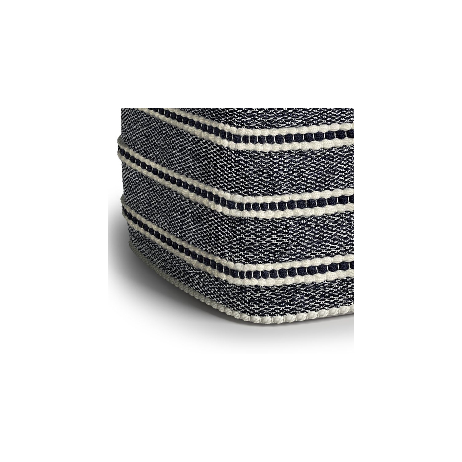 Simpli Home Corrie Boho Square Woven Pouf in Navy and White