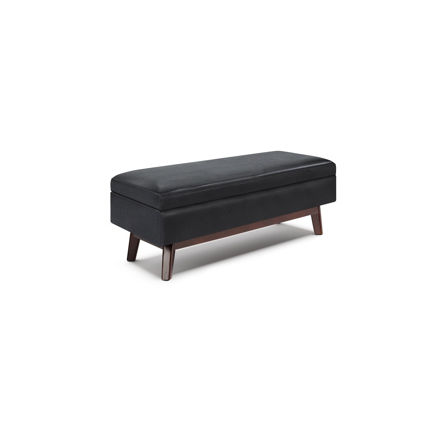 Simpli Home Owen 48" Faux Leather Rectangular Storage Ottoman in Midnight Black