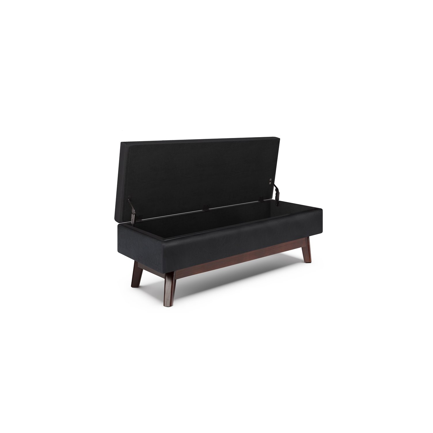 Simpli Home Owen 48" Faux Leather Rectangular Storage Ottoman in Midnight Black