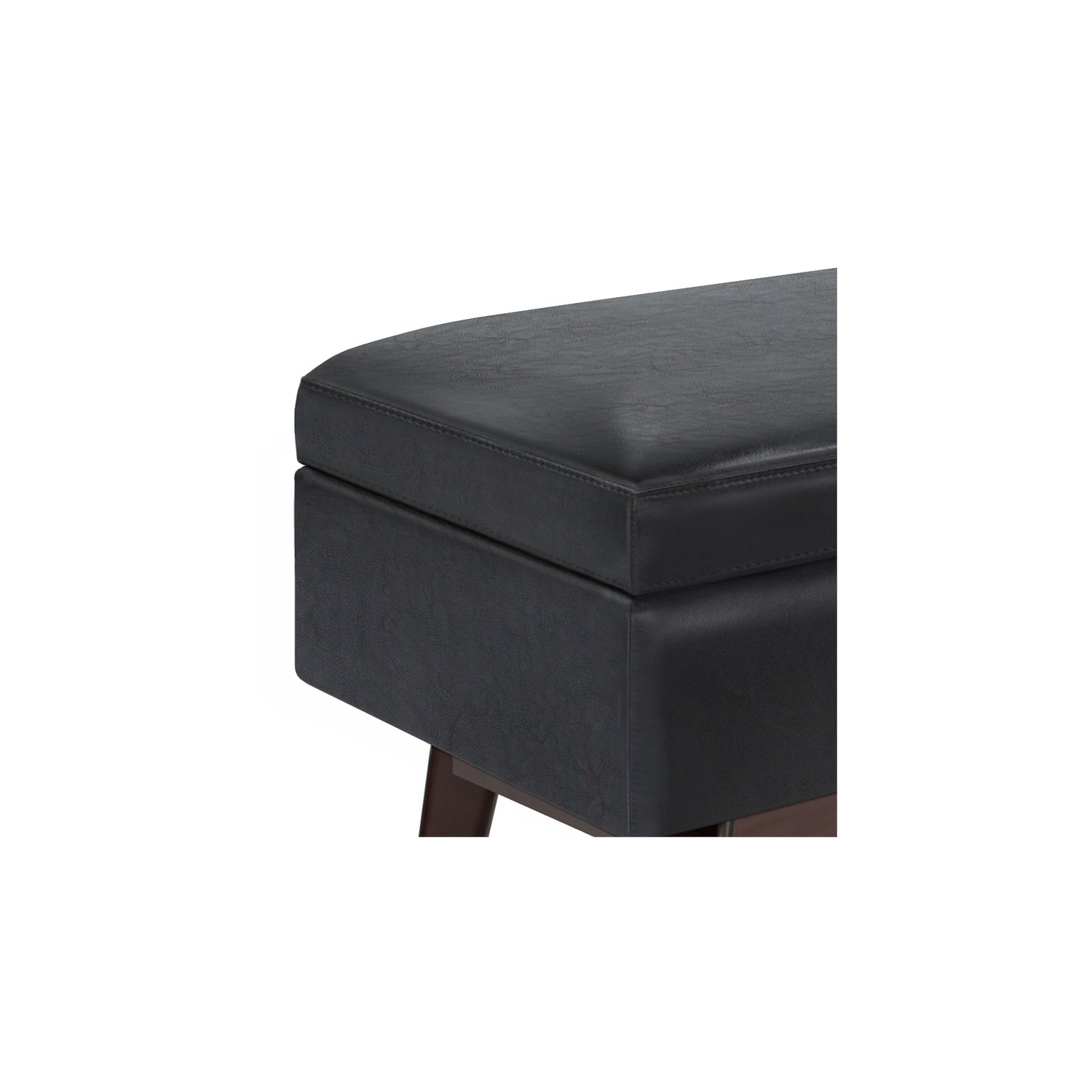 Simpli Home Owen 48" Faux Leather Rectangular Storage Ottoman in Midnight Black