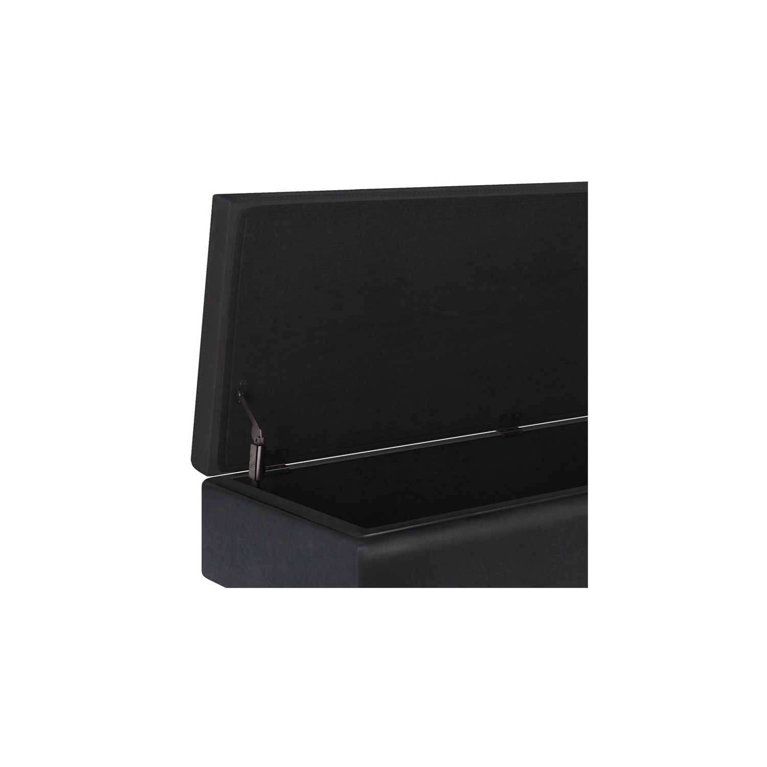 Simpli Home Owen 48" Faux Leather Rectangular Storage Ottoman in Midnight Black