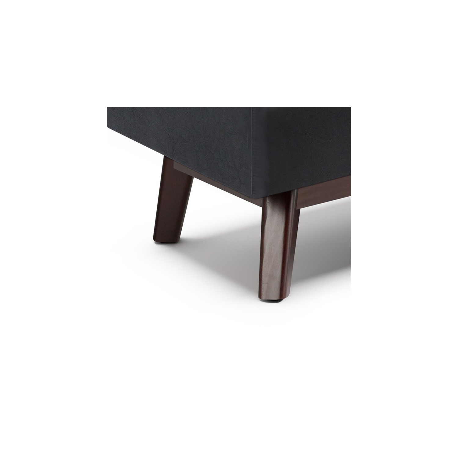 Simpli Home Owen 48" Faux Leather Rectangular Storage Ottoman in Midnight Black