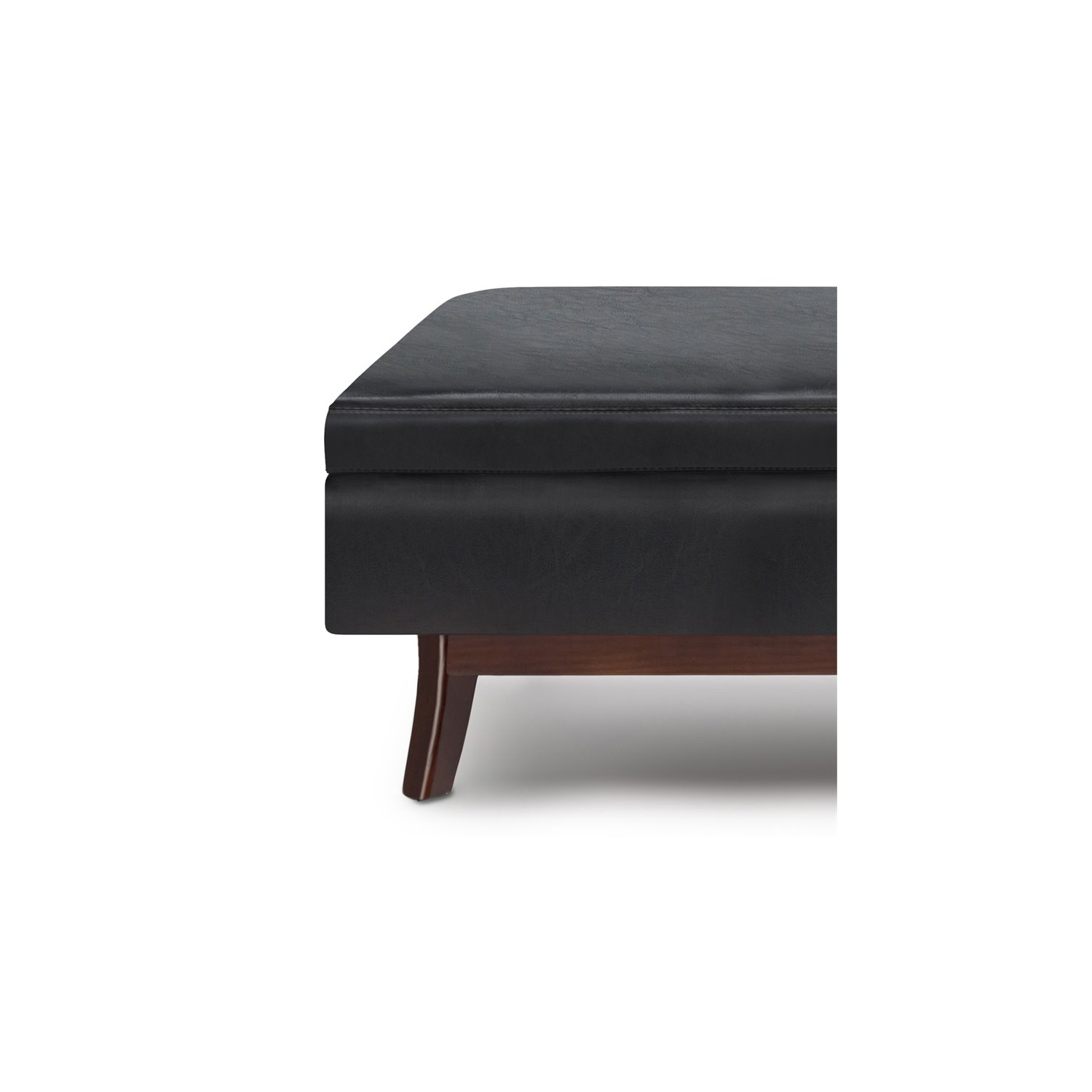 Simpli Home Owen 48" Faux Leather Rectangular Storage Ottoman in Midnight Black