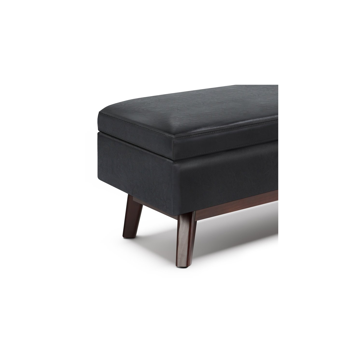 Simpli Home Owen 48" Faux Leather Rectangular Storage Ottoman in Midnight Black