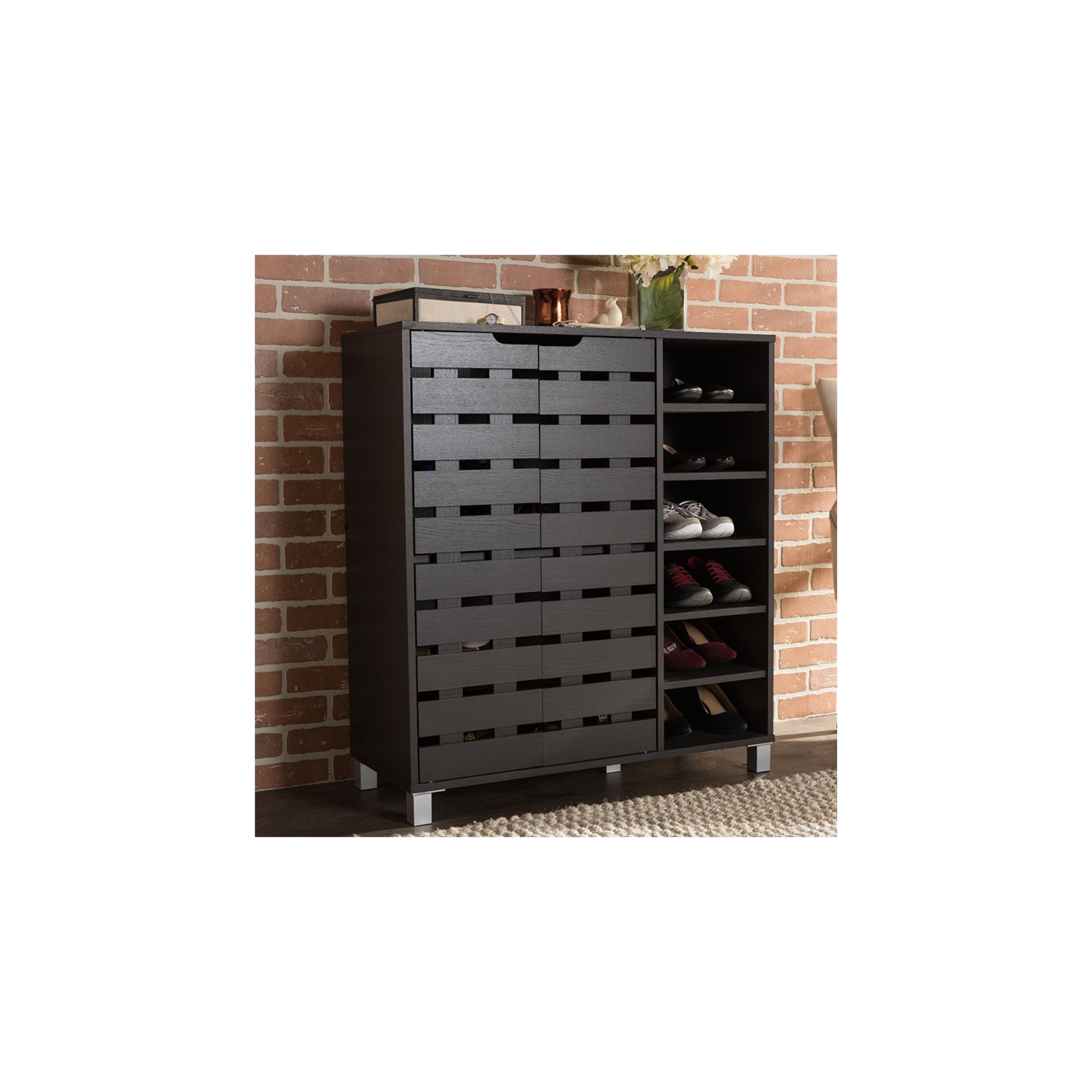 Baxton Studio Shirley 2 Door Shoe Cabinet in Espresso