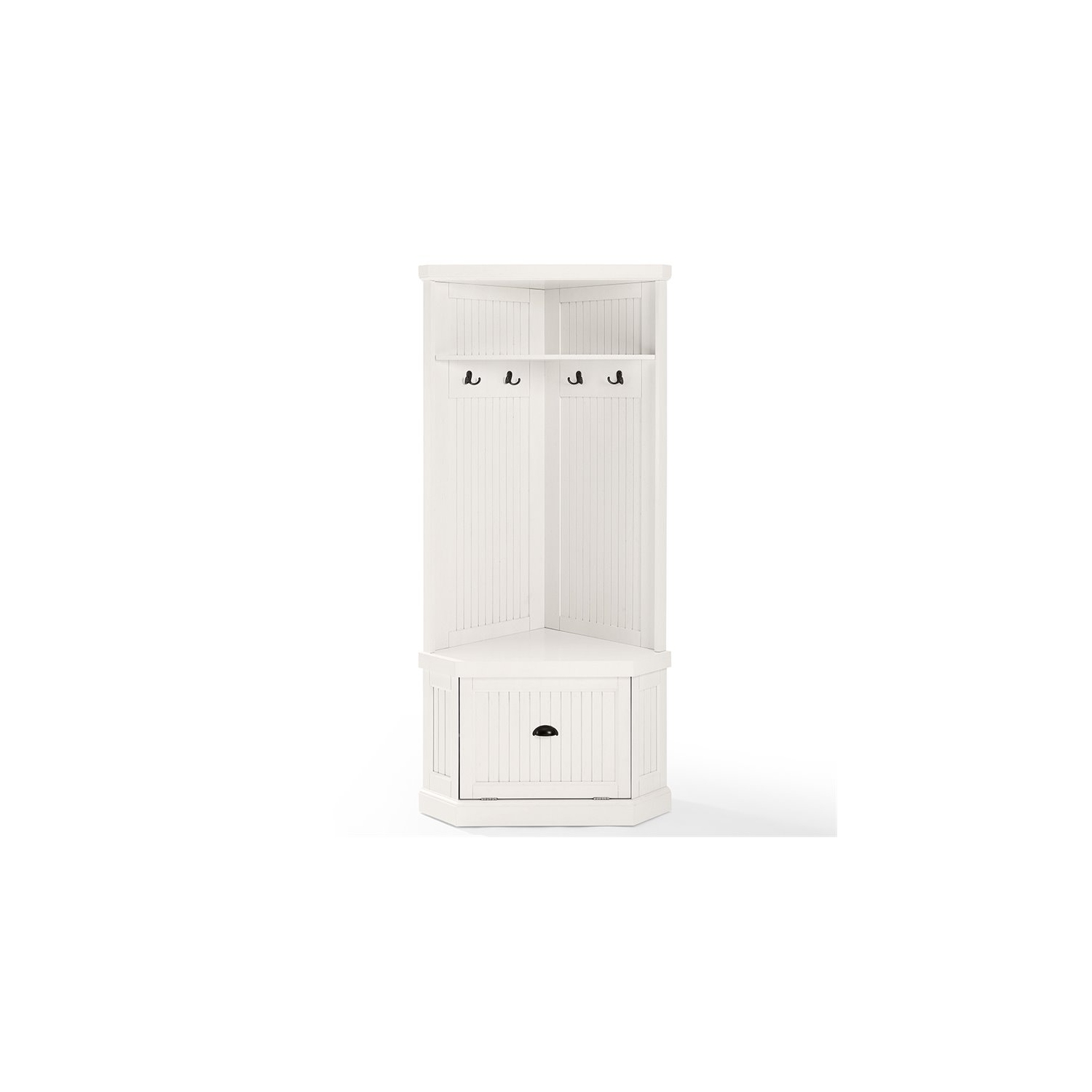 Crosley Seaside 4 Hook Corner Hall Tree in Distressed White