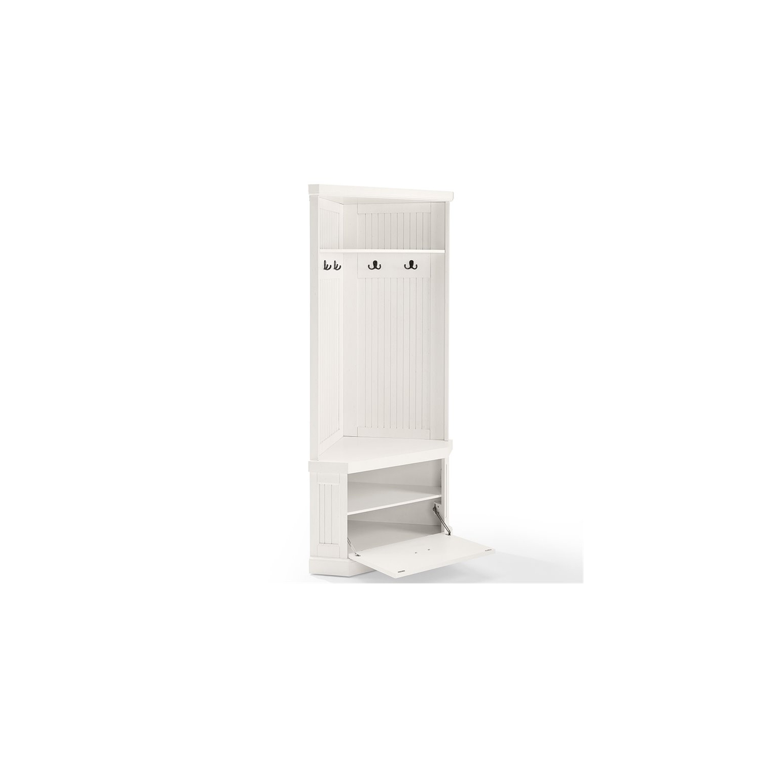 Crosley Seaside 4 Hook Corner Hall Tree in Distressed White