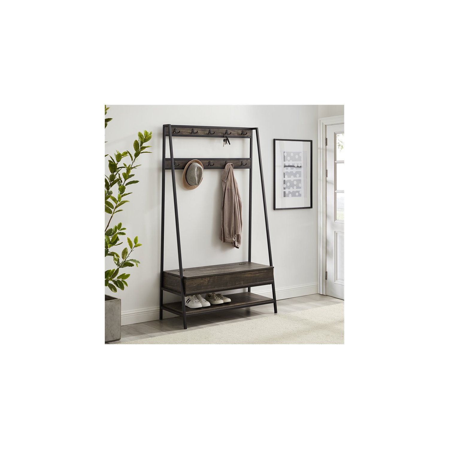 Crosley Furniture Jacobsen Modern Wood Hall Tree in Brown/Black