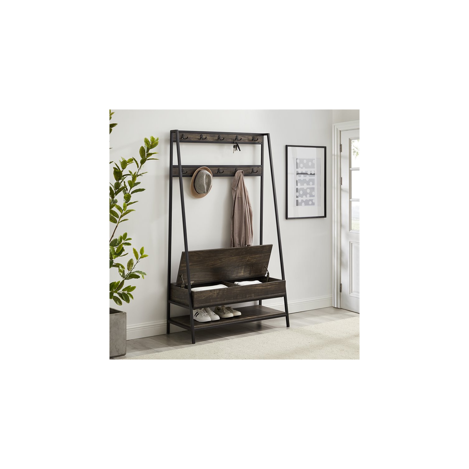 Crosley Furniture Jacobsen Modern Wood Hall Tree in Brown/Black