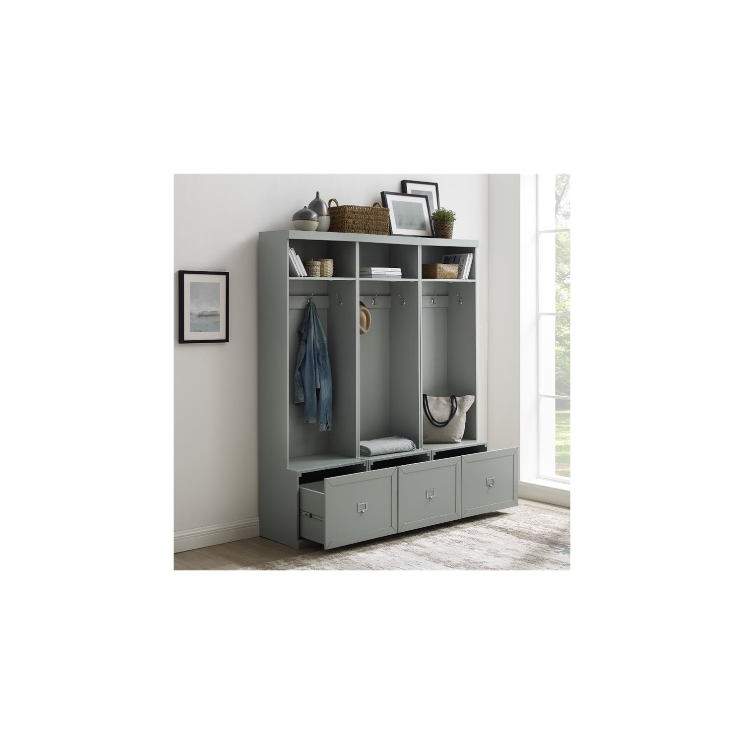 Crosley Furniture – Portemanteau moderne en bois Harper en gris